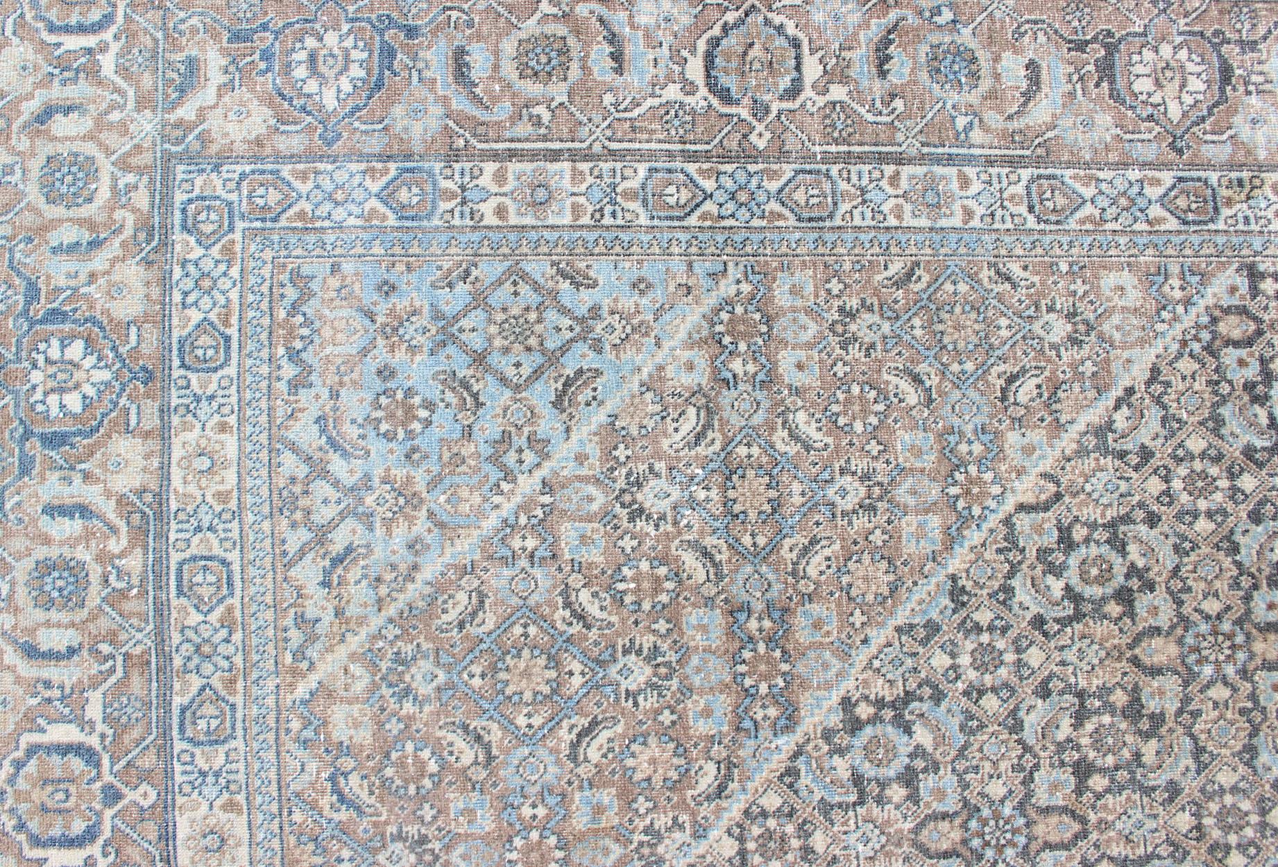 Medium Blue and Gray Background Persian Tabriz Rug with All-Over Herati Design For Sale 7