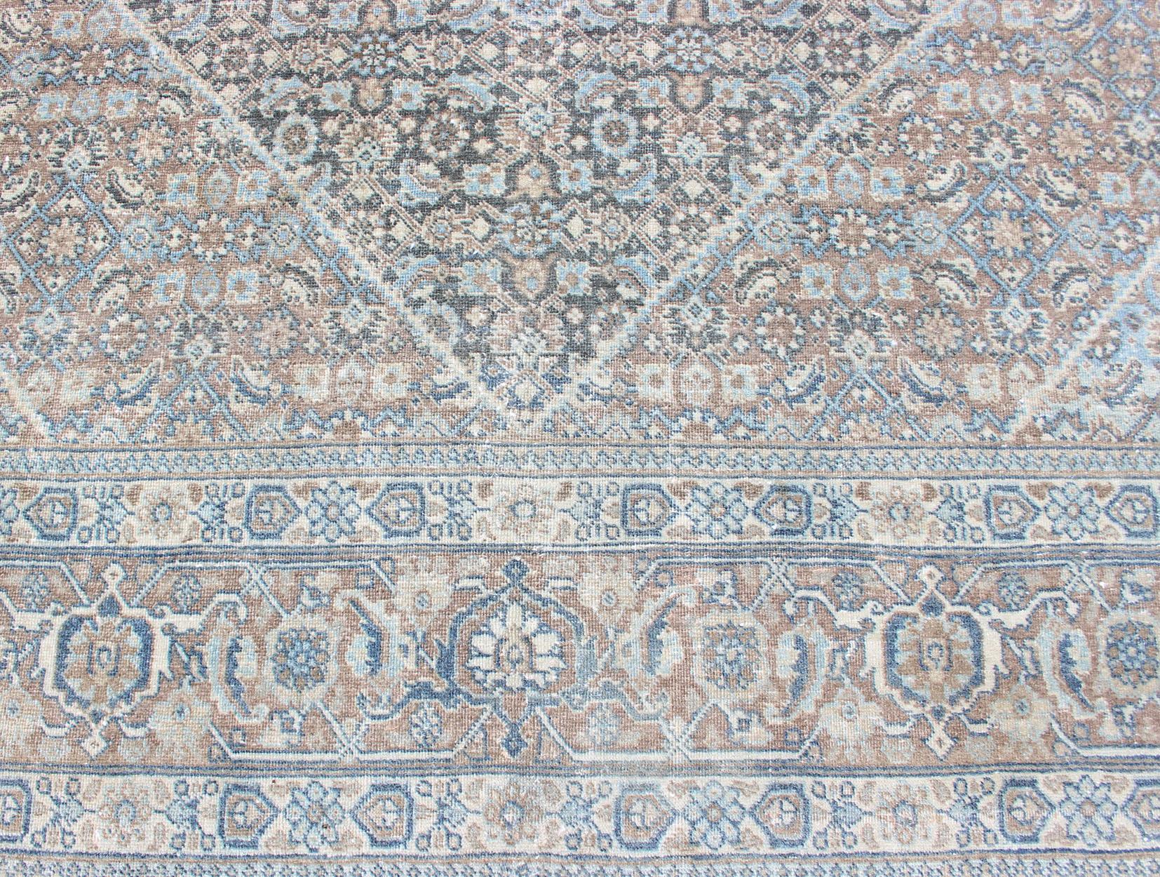 Medium Blue and Gray Background Persian Tabriz Rug with All-Over Herati Design For Sale 8