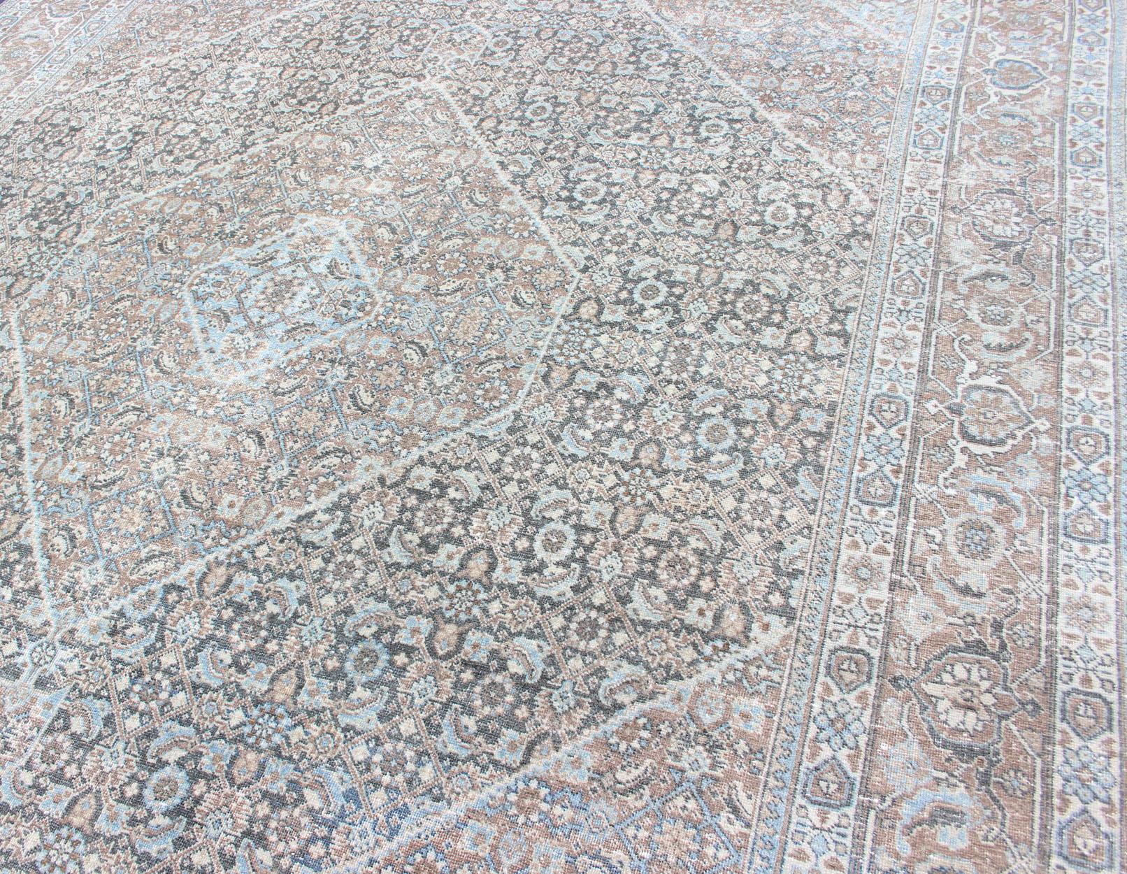 Medium Blue and Gray Background Persian Tabriz Rug with All-Over Herati Design For Sale 9