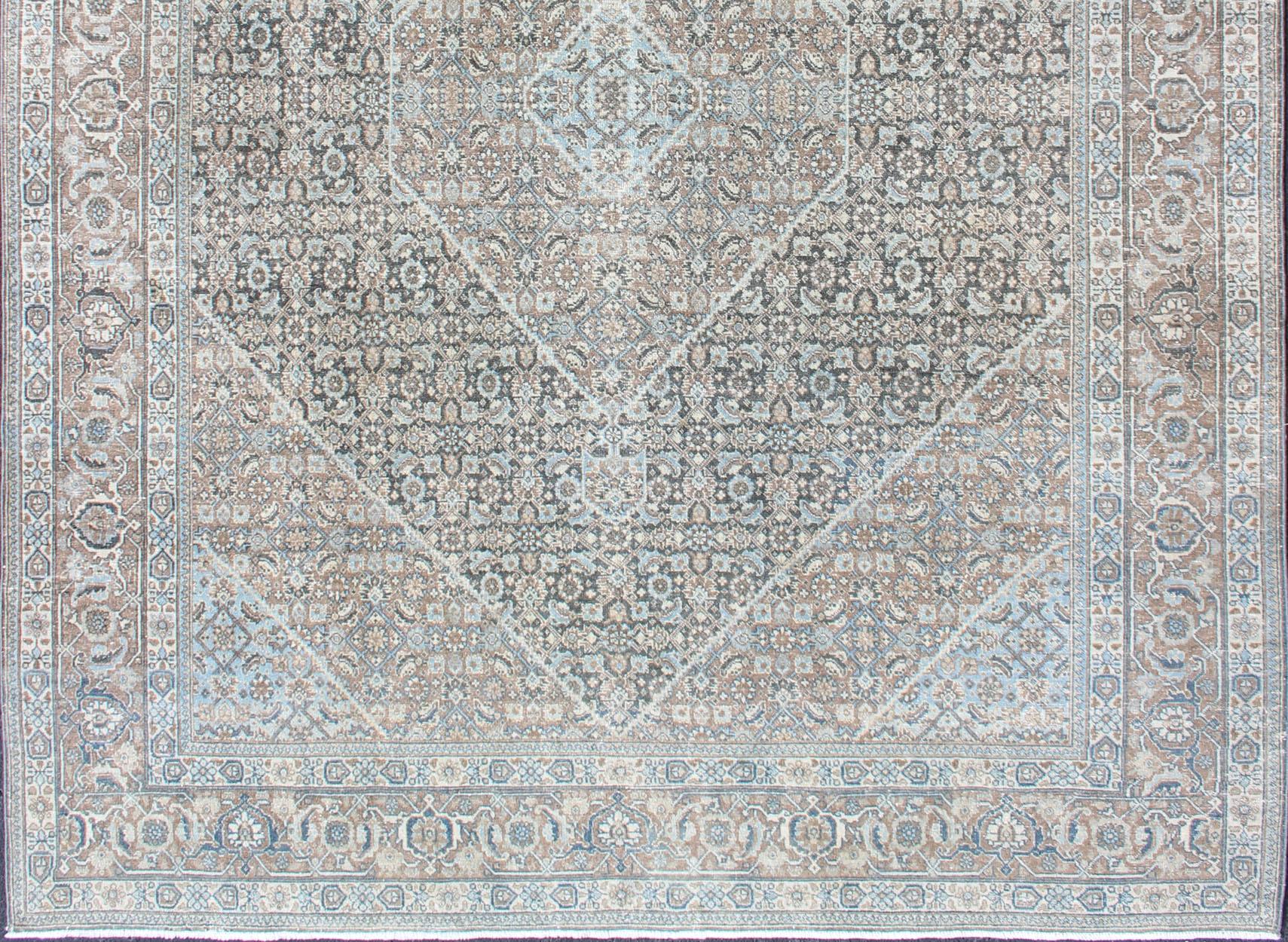 Hand-Knotted Medium Blue and Gray Background Persian Tabriz Rug with All-Over Herati Design For Sale