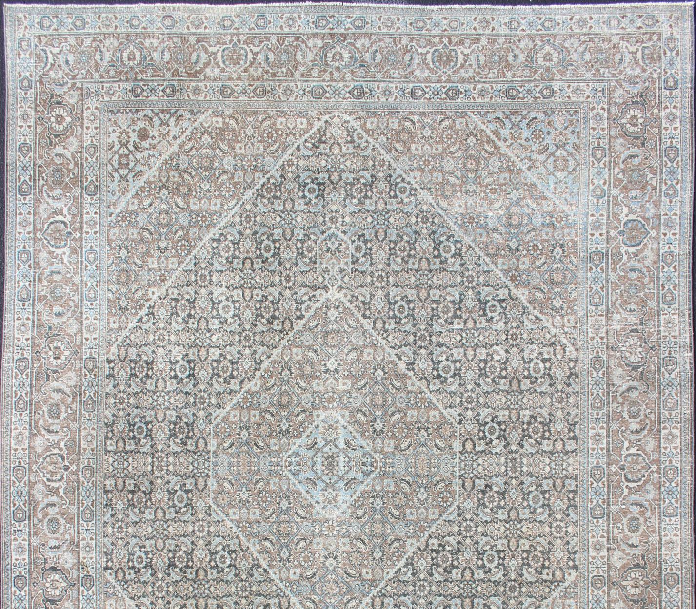Medium Blue and Gray Background Persian Tabriz Rug with All-Over Herati Design In Good Condition For Sale In Atlanta, GA