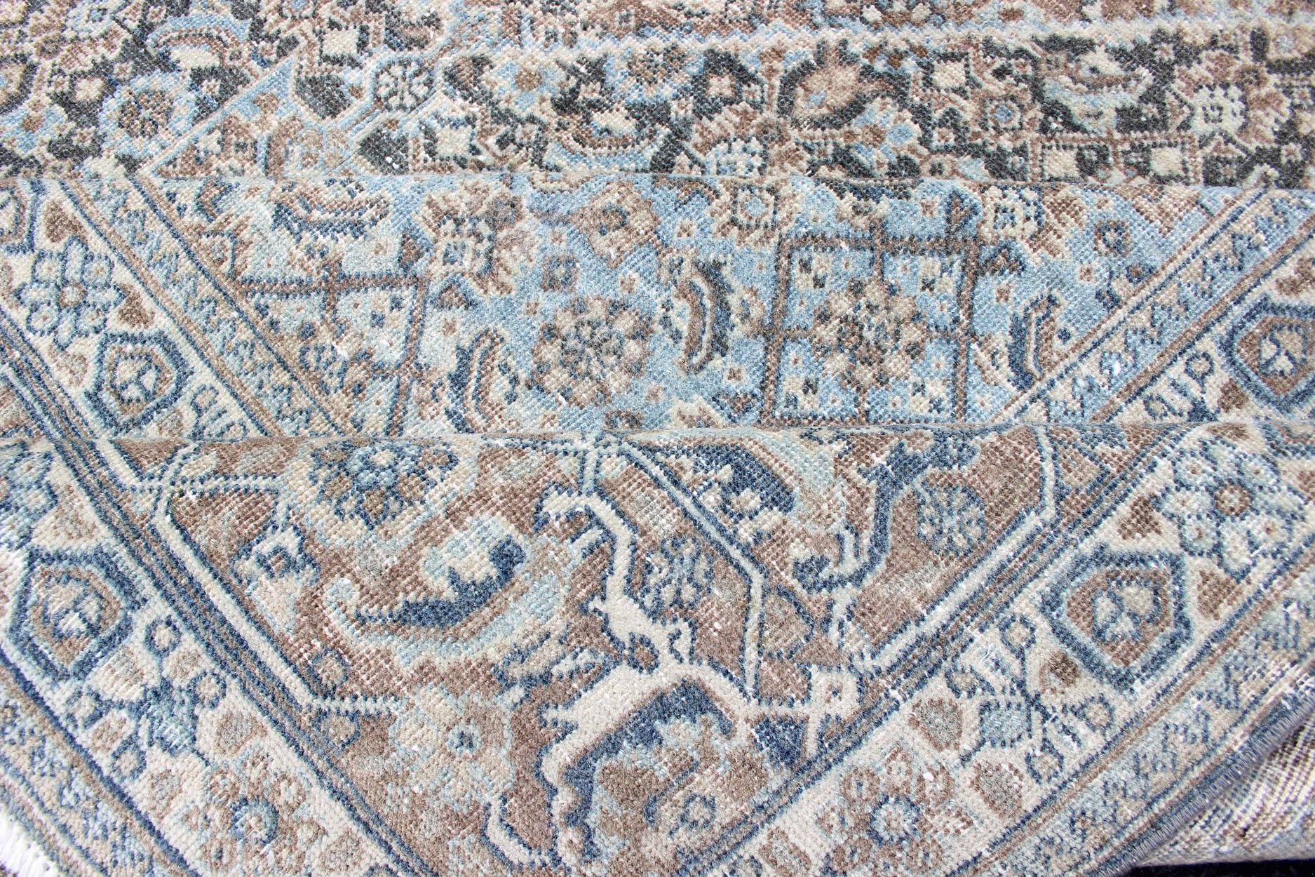 Mid-20th Century Medium Blue and Gray Background Persian Tabriz Rug with All-Over Herati Design For Sale