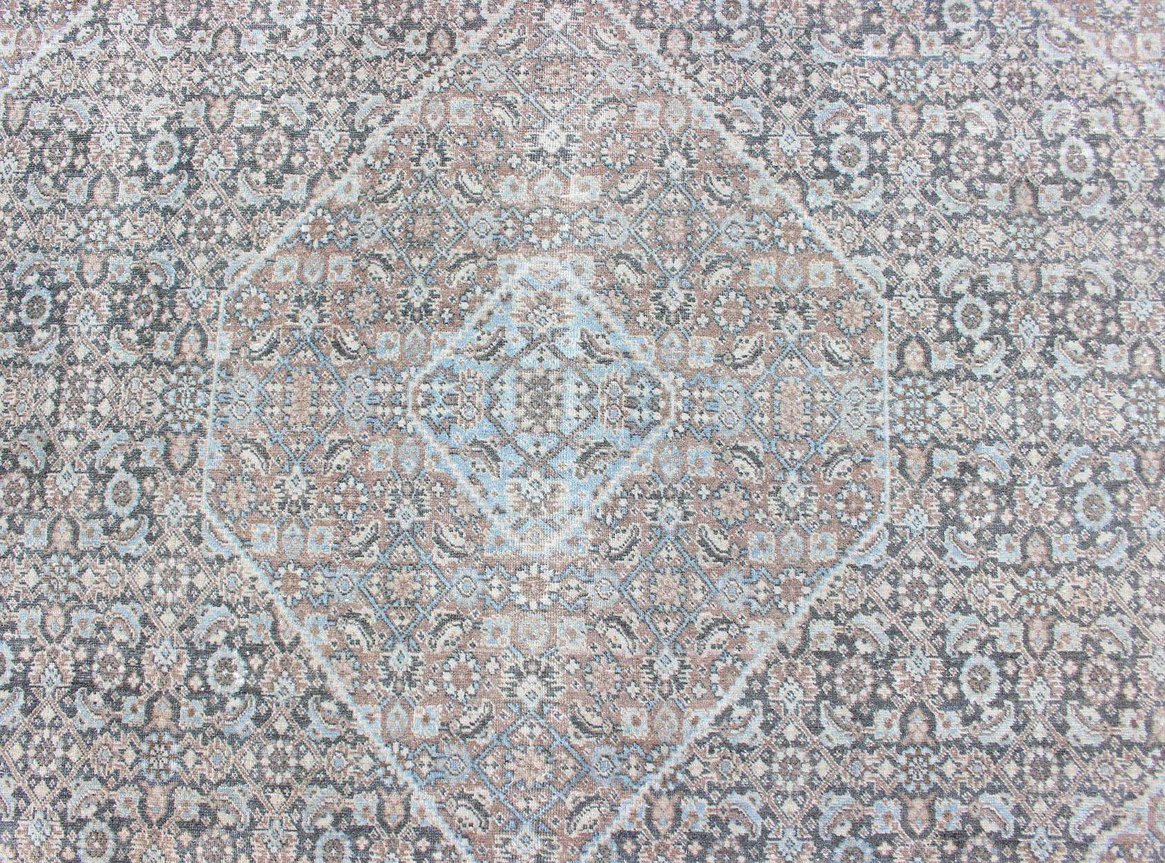 Medium Blue and Gray Background Persian Tabriz Rug with All-Over Herati Design For Sale 1