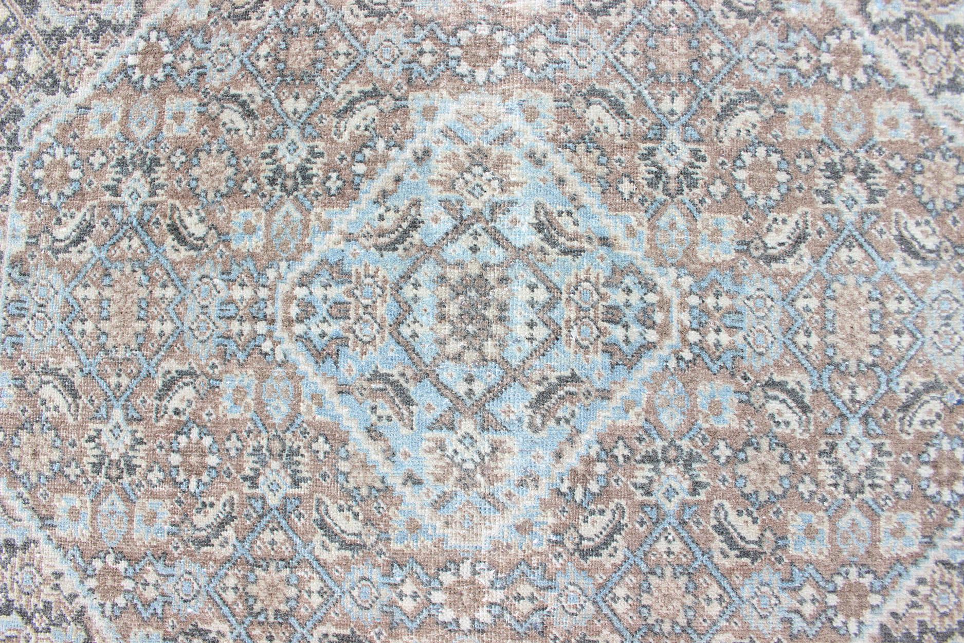 Medium Blue and Gray Background Persian Tabriz Rug with All-Over Herati Design For Sale 2
