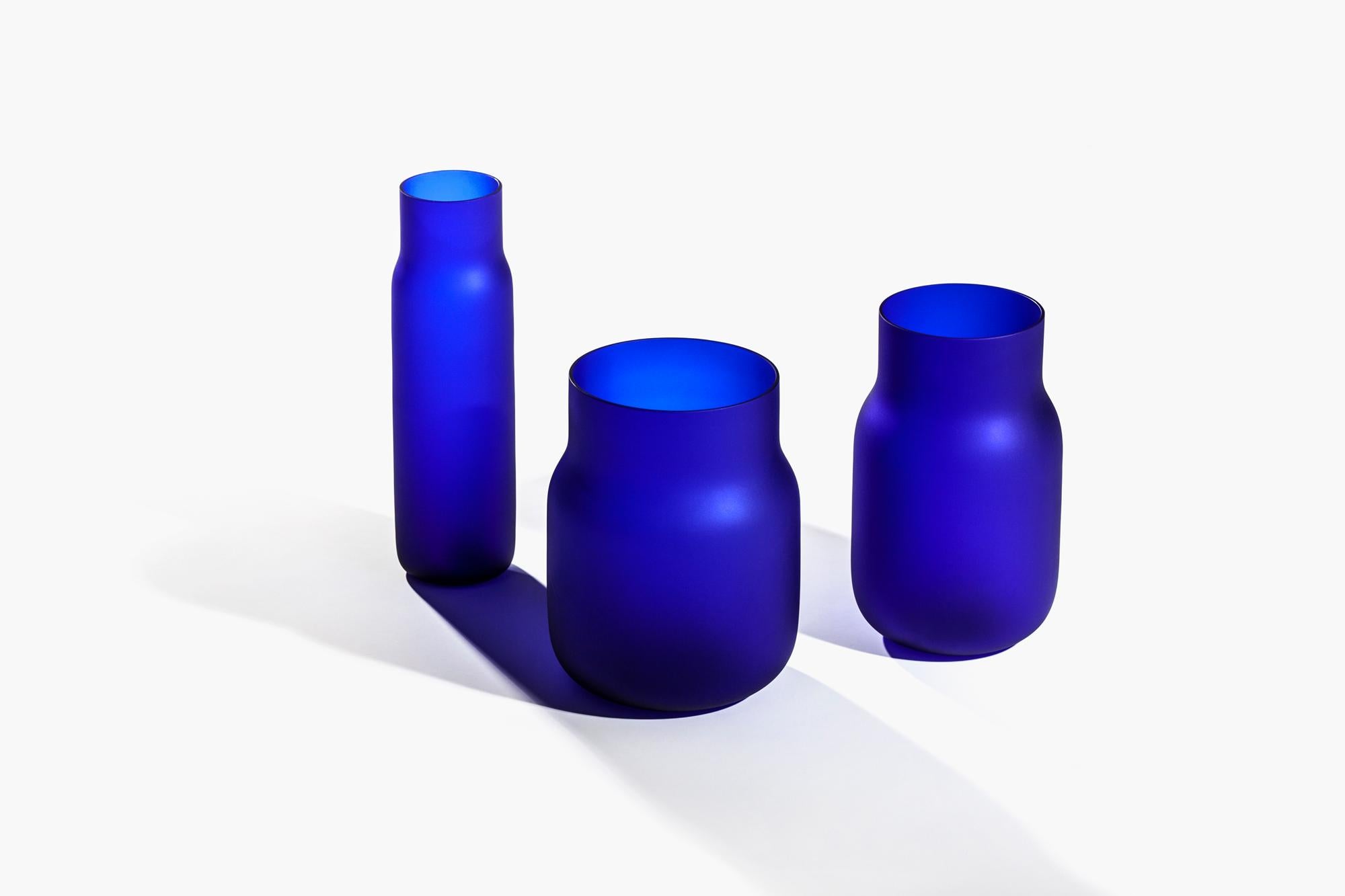 Post-Modern Medium Blue Bandaska Matte Vase by Dechem Studio For Sale