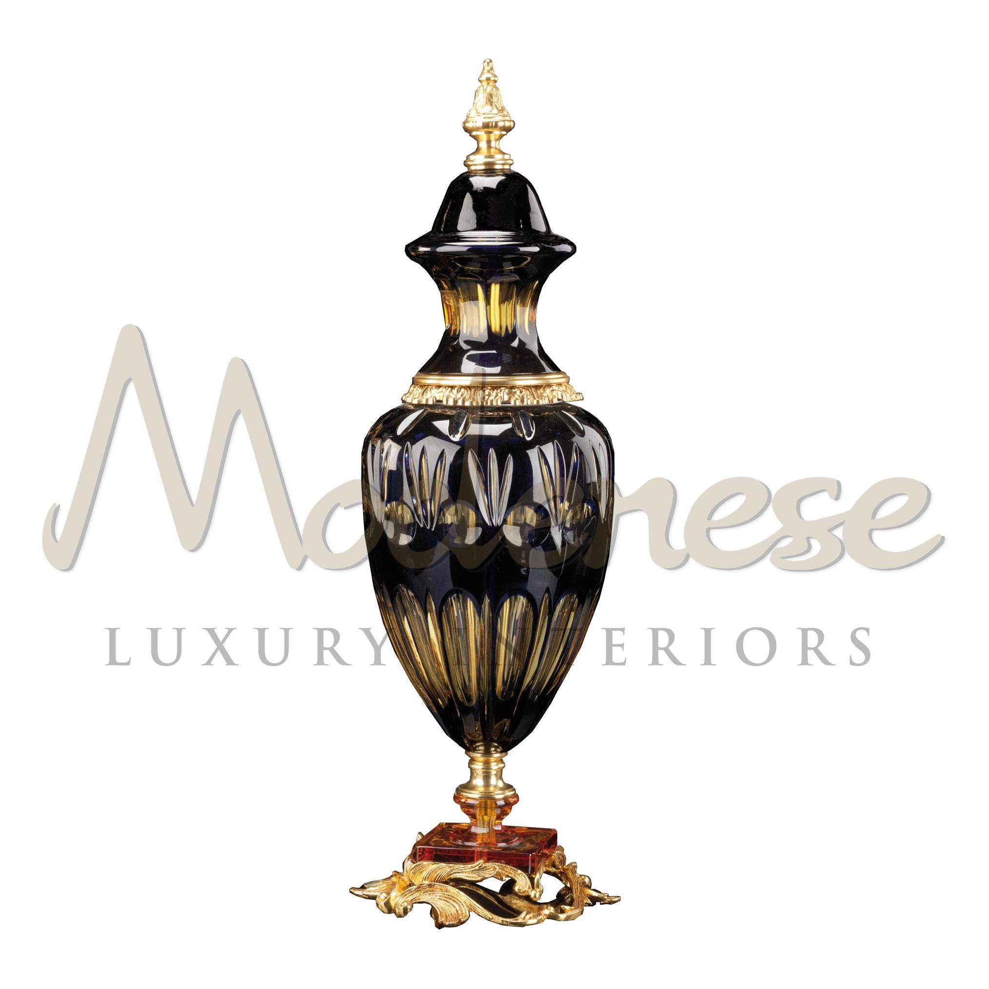 Polished Medium Blue Coated Amphora by Modenese Luxury Interiors For Sale