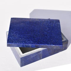 Medium Blue Lapis Lazuli and Marble Stone Rectangular Jewelry or Trinket Box
