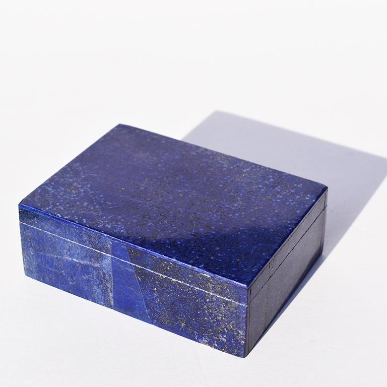Medium Blue Lapis Lazuli and Marble Stone Rectangular Jewelry or Trinket Box In Good Condition In Oklahoma City, OK