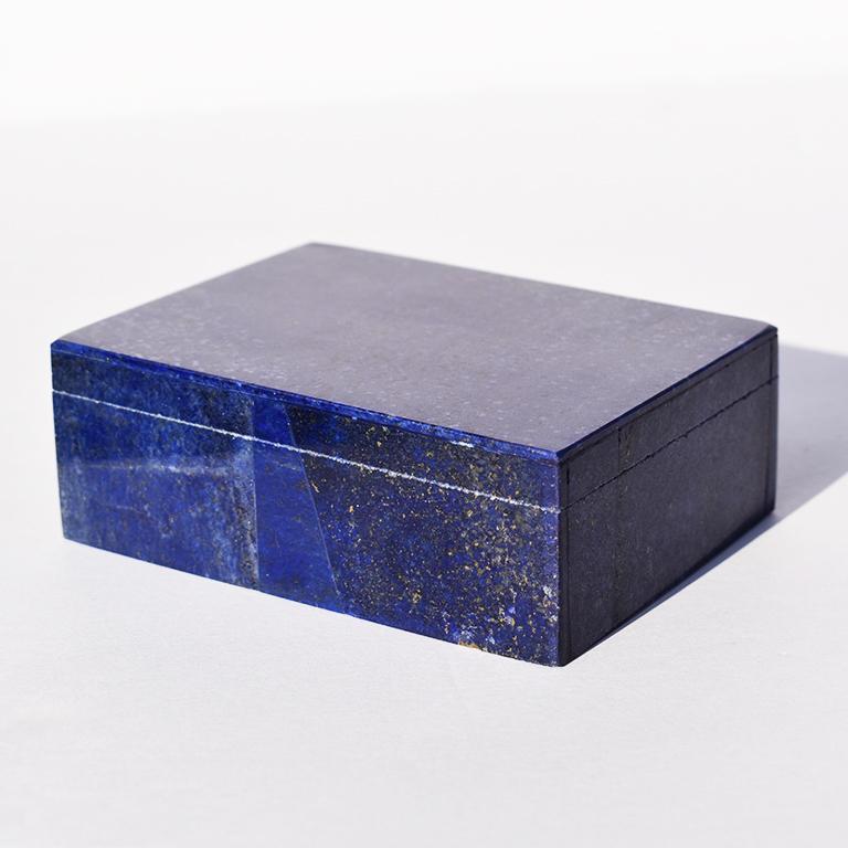 Contemporary Medium Blue Lapis Lazuli and Marble Stone Rectangular Jewelry or Trinket Box