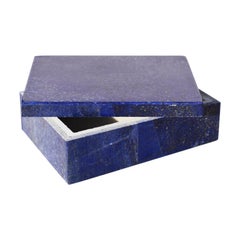 Medium Blue Lapis Lazuli and Marble Stone Rectangular Jewelry or Trinket Box