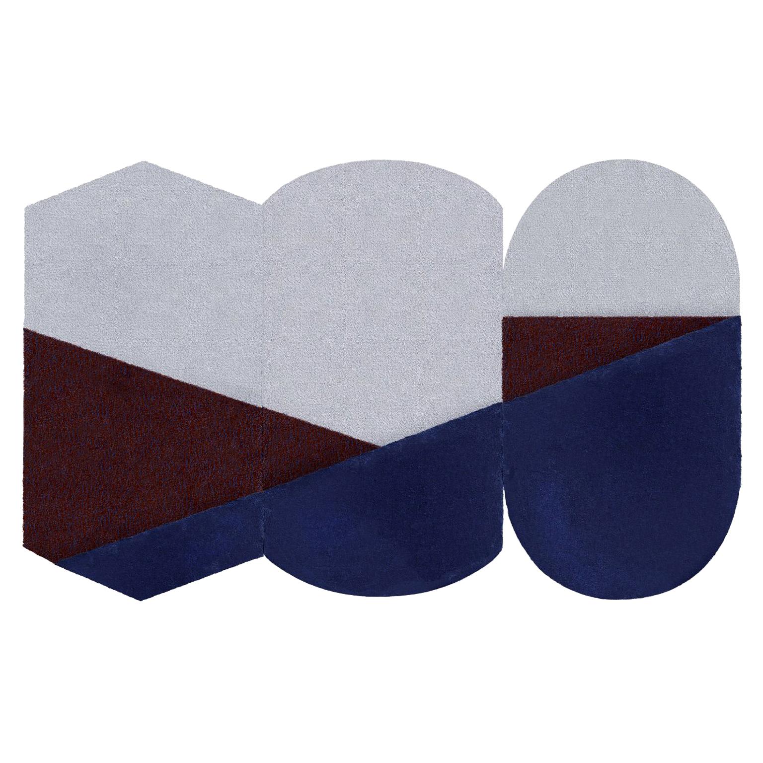 Medium Blue Oci Triptych Rug by Seraina Lareida For Sale