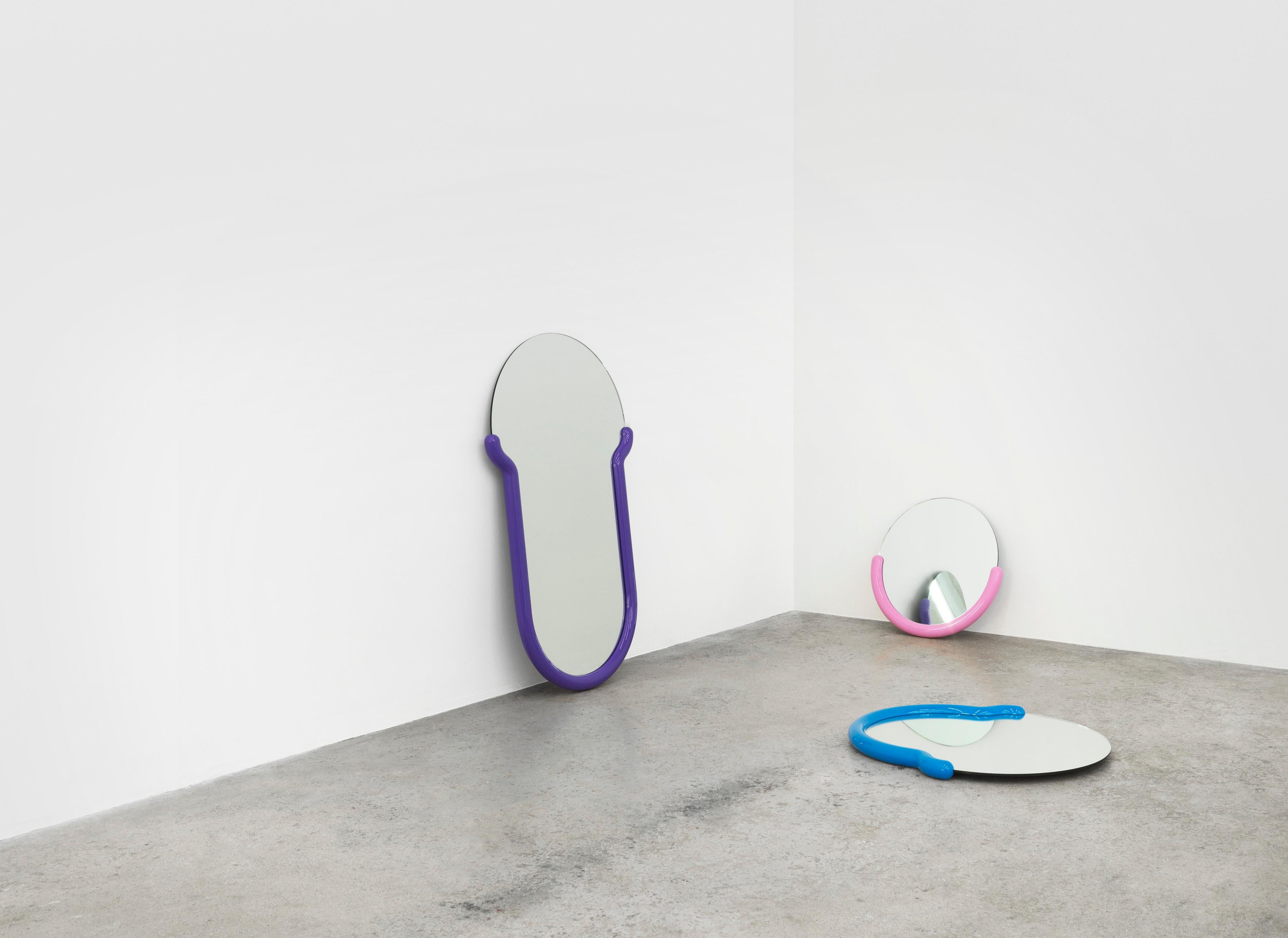 Loud minimalist expressions and electric colors fuse in Greg Bogin’s abstract mirrors for the Normann x Brask Art Collection, creating objects that straddle the boundary between painting and functional object. His raison d’être is to contribute to
