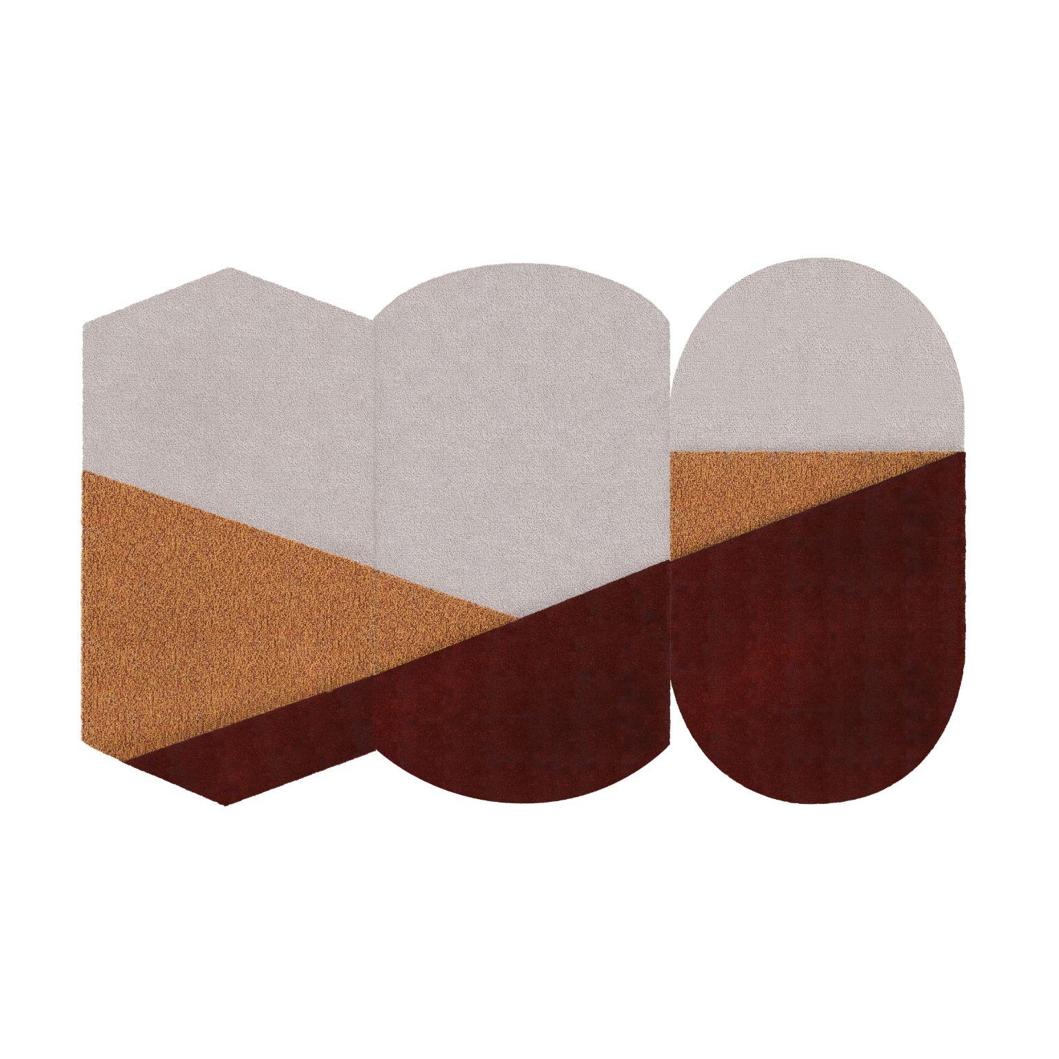 Medium Bordeaux Oci Triptych rug by Seraina Lareida
Dimensions: 330 x 200 cm
Materials: 100% New Zealand top-quality wool.
Available in sizes Small or Large. Also available in colors: Brick/Pink, Yellow/Gray, Green/Brick, Blue/Brick. Customizable