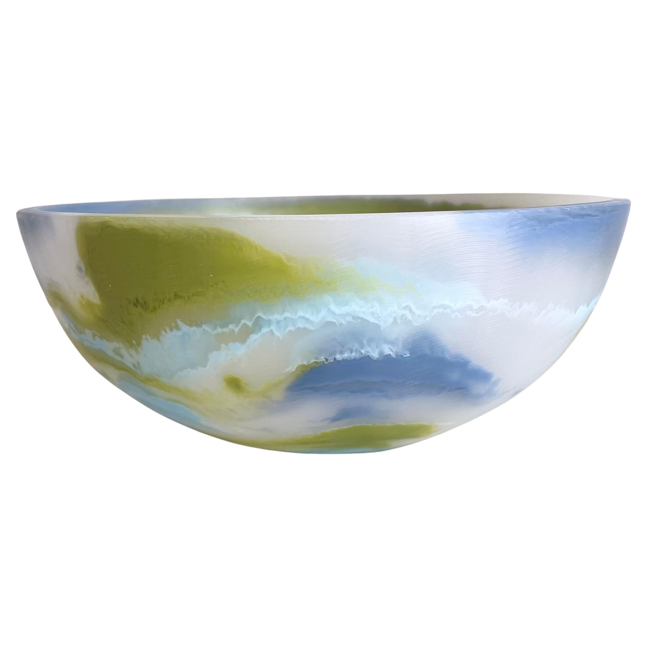 Medium Bowl in Green and Blue Marbled Resin by Paola Valle For Sale