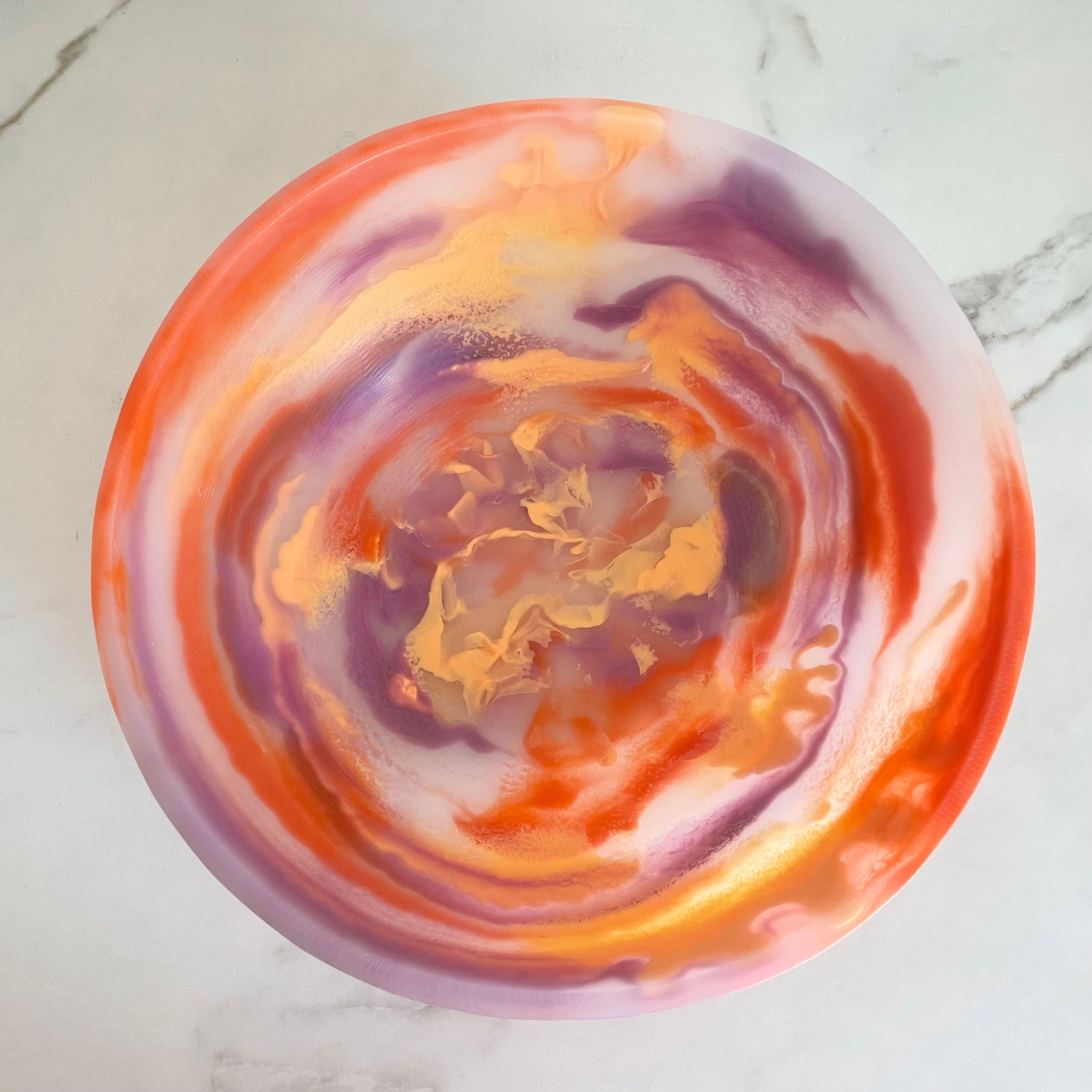 Mexican Medium Bowl in Orange and Purple Marbled Resin by Paola Valle For Sale