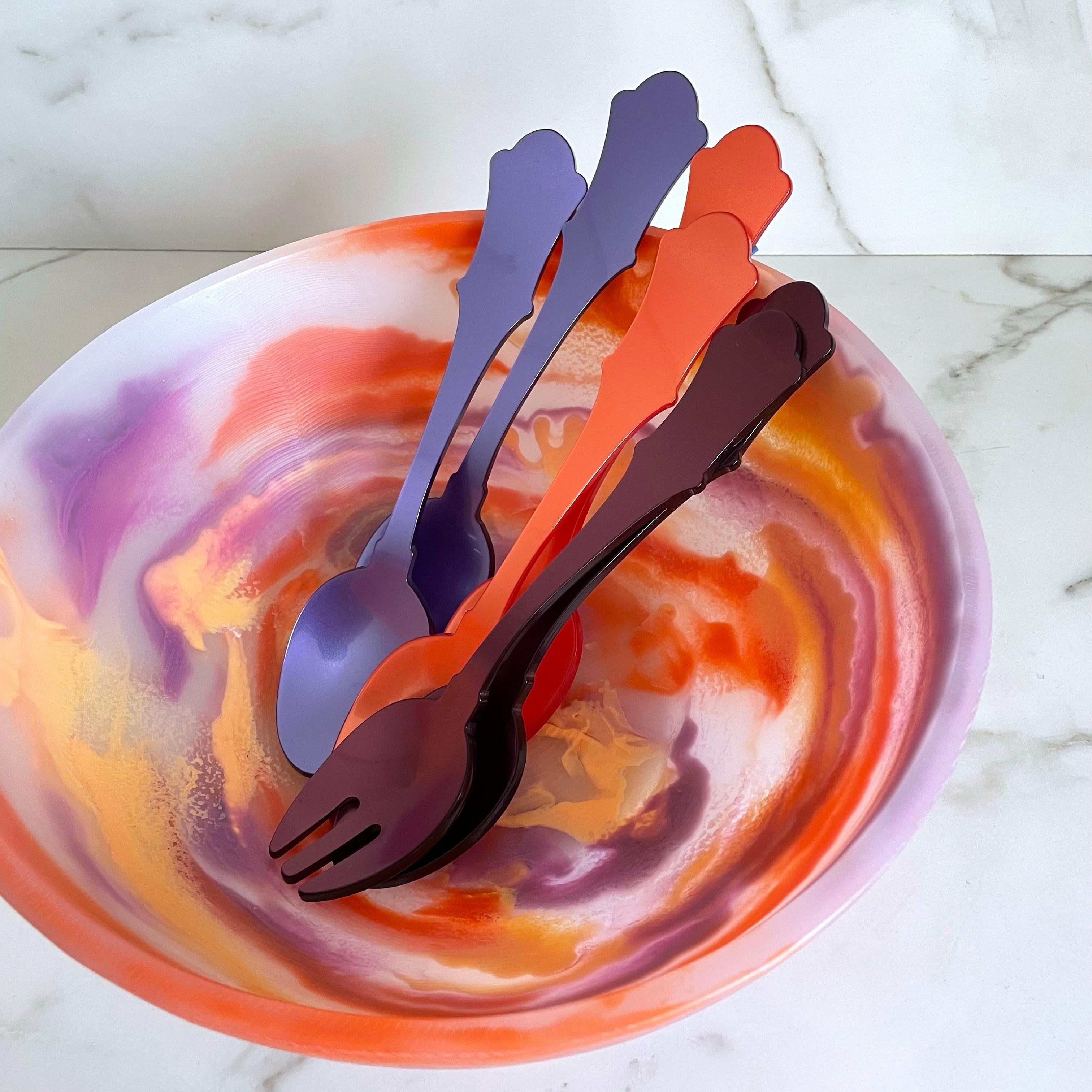 Cast Medium Bowl in Orange and Purple Marbled Resin by Paola Valle For Sale