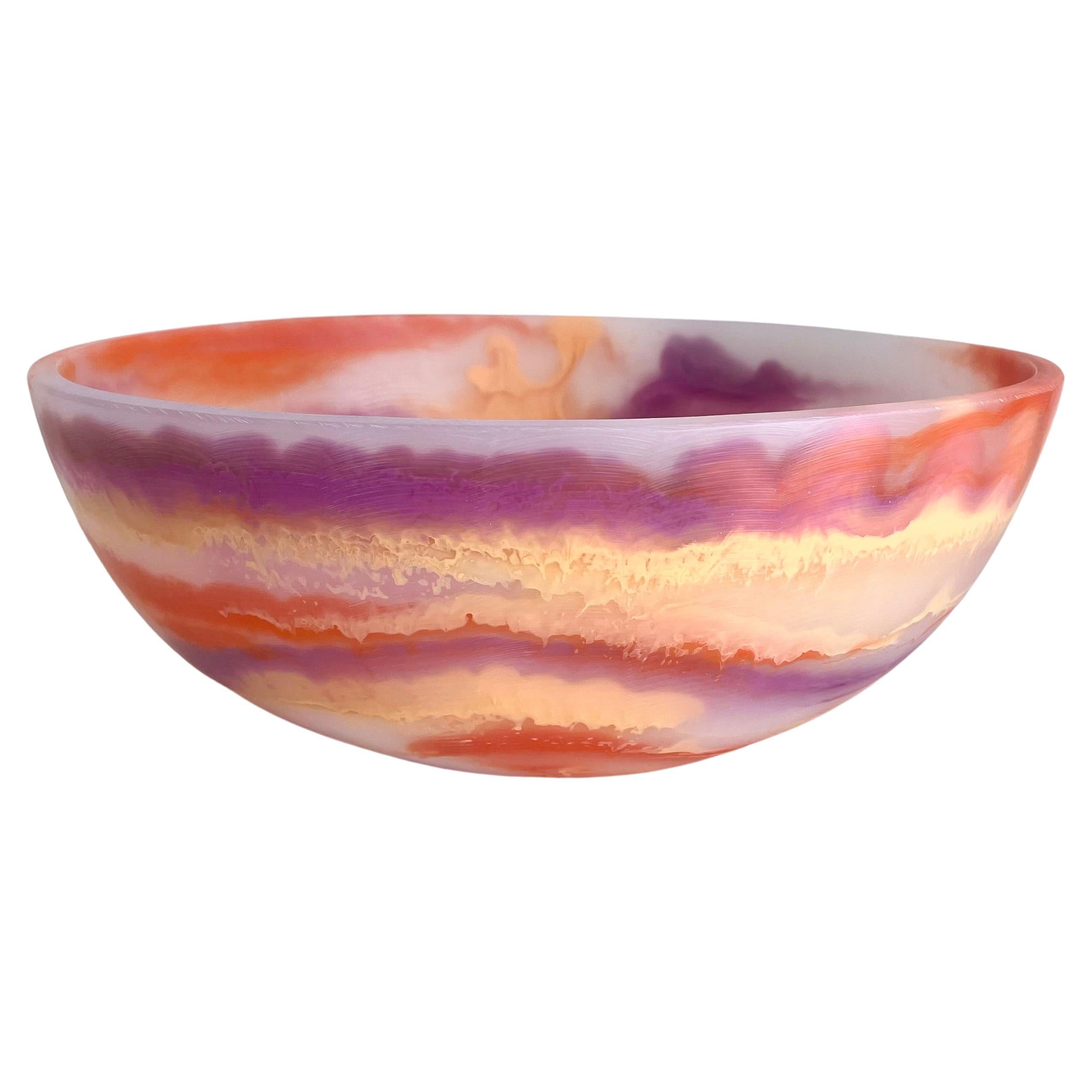 Medium Bowl in Orange and Purple Marbled Resin by Paola Valle For Sale