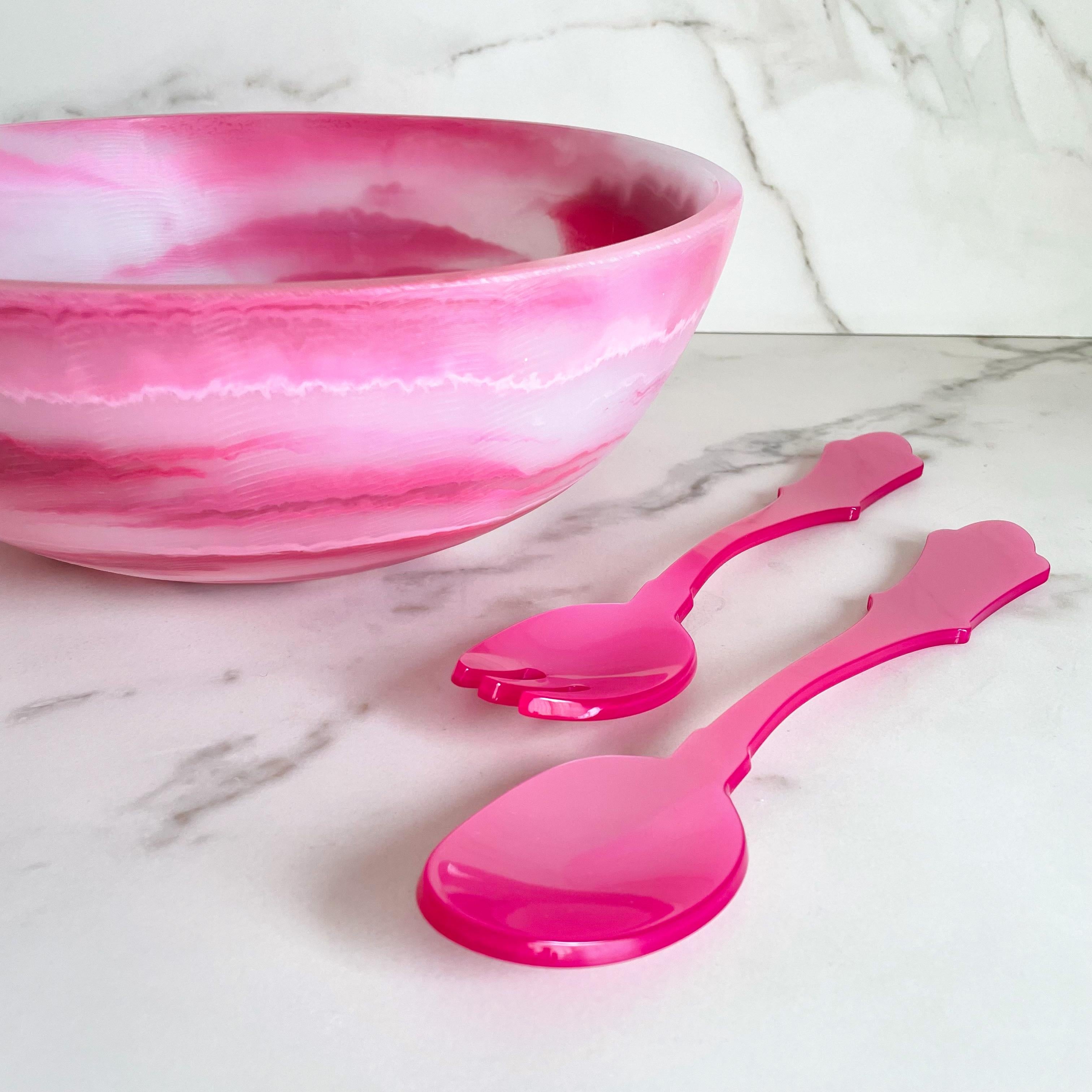 Modern Medium Bowl in Pink Marbled Resin by Paola Valle For Sale
