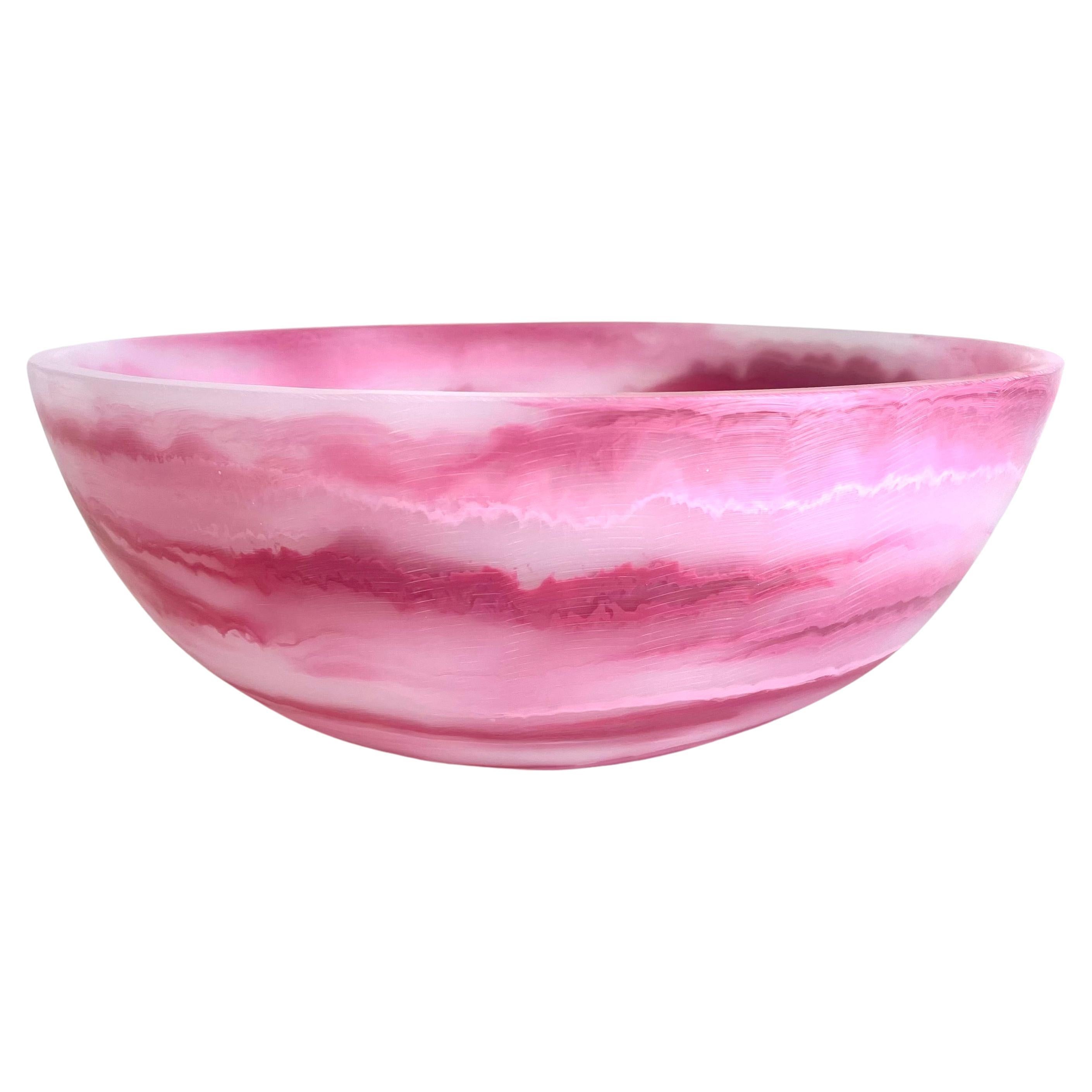 Medium Bowl in Pink Marbled Resin by Paola Valle For Sale