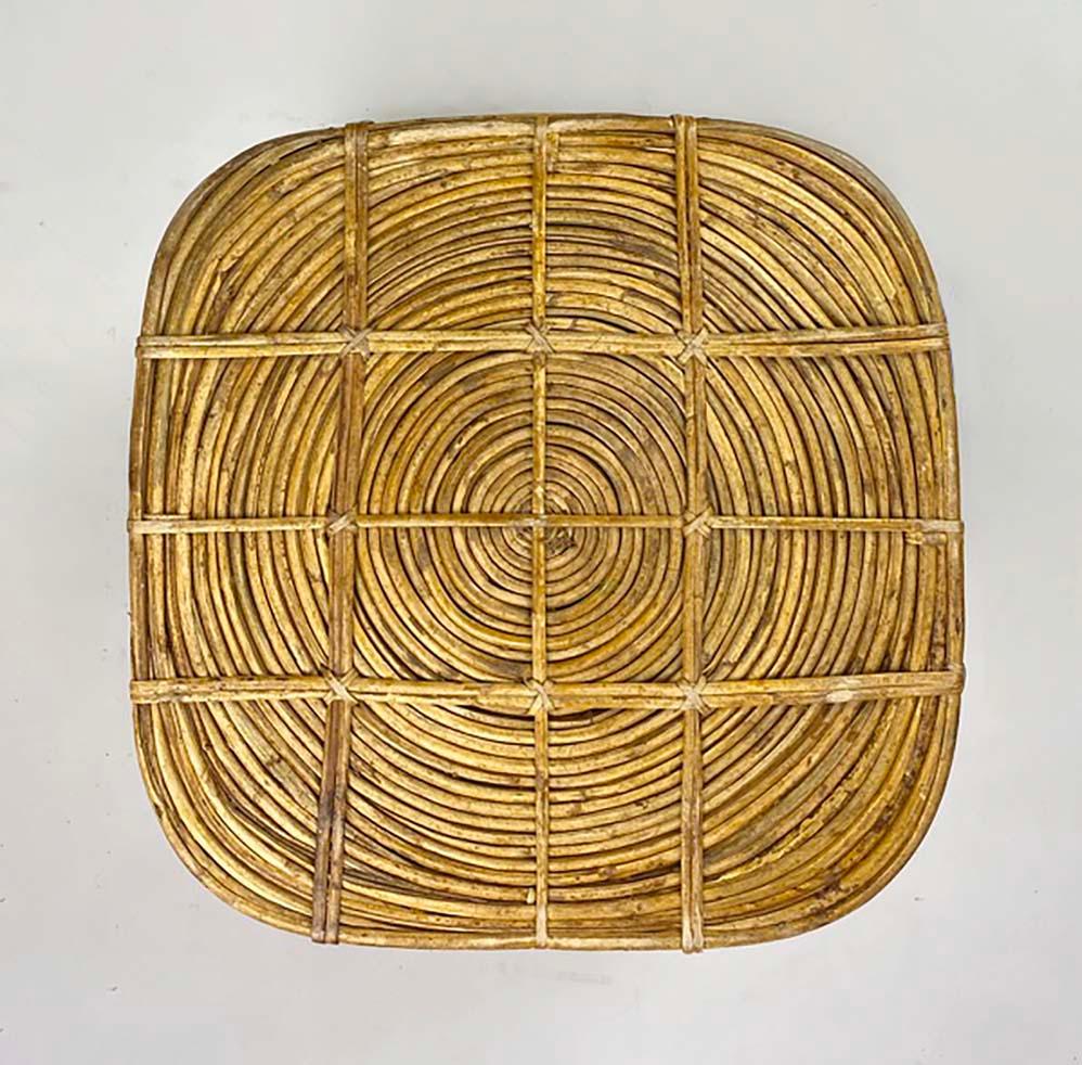 Medium Brass and Pencil Rattan Square Basket For Sale 3