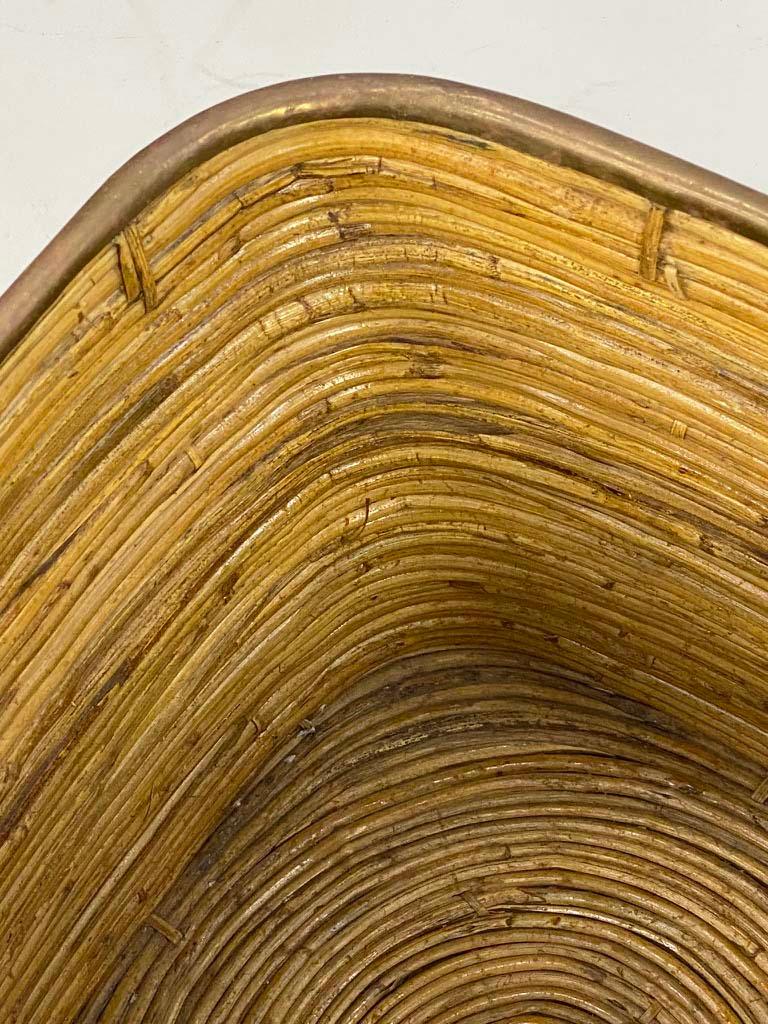 Late 20th Century Medium Brass and Pencil Rattan Square Basket For Sale