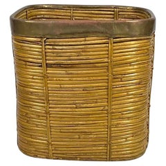 Medium Brass and Pencil Rattan Square Basket