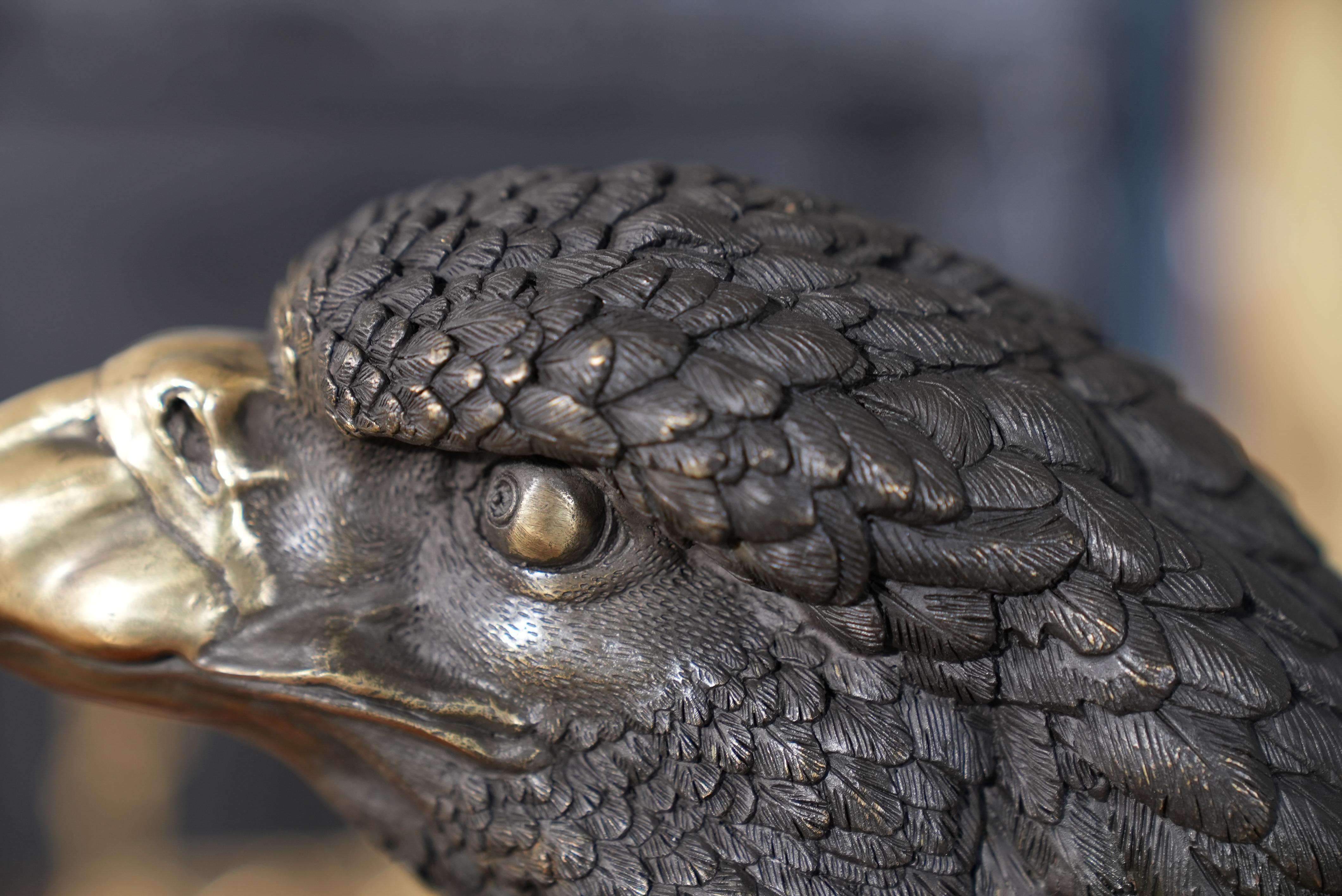 Mittelgroße Bronze- Adlerbüste auf Marmorsockel (Handgefertigt) im Angebot