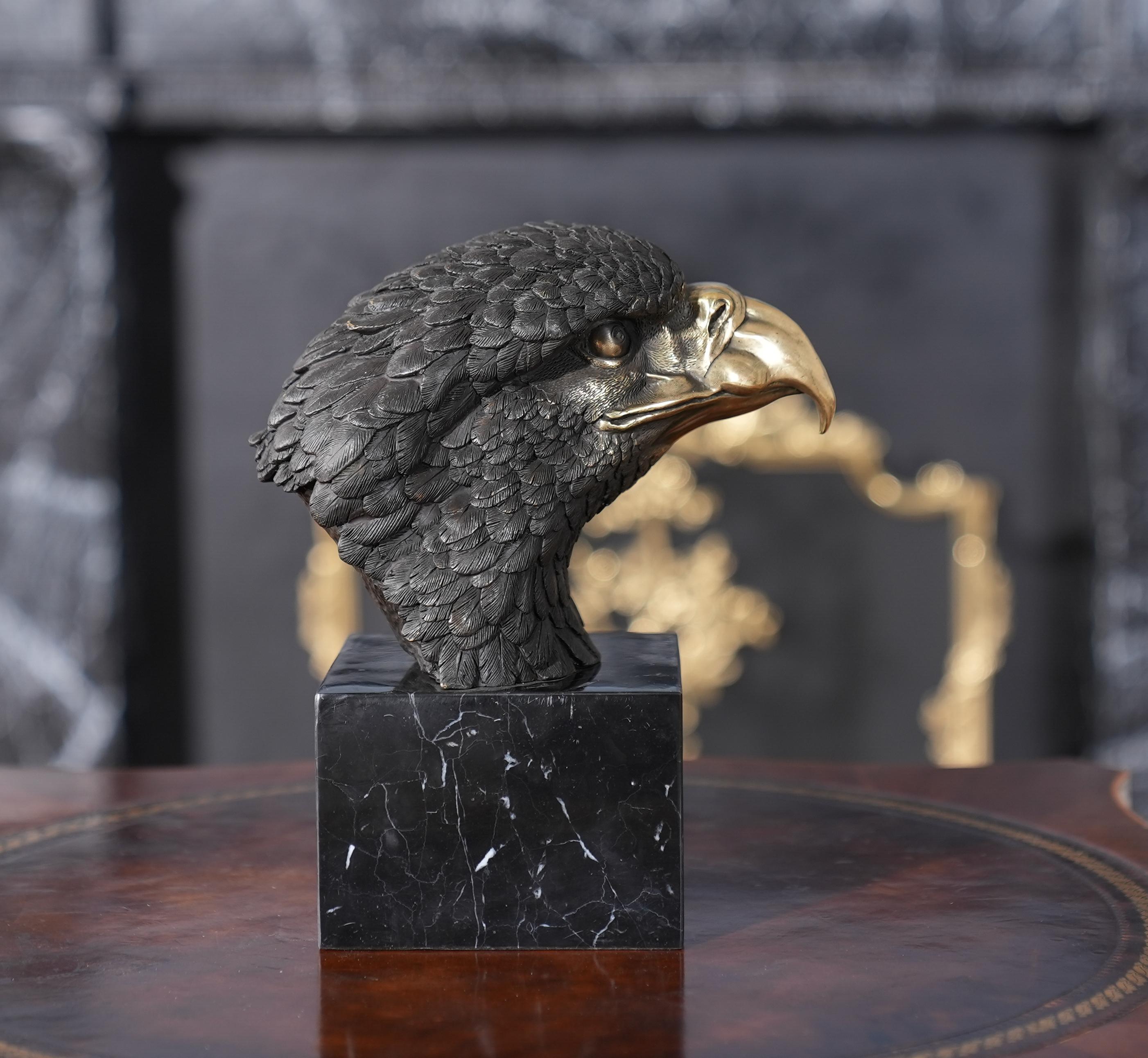Mittelgroße Bronze- Adlerbüste auf Marmorsockel im Angebot 2