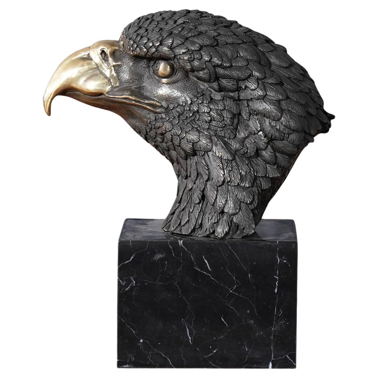 Medium Bronze Eagle Bust on Marble Base For Sale