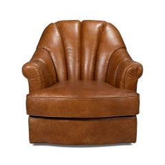 Silla giratoria de cuero marrón medio