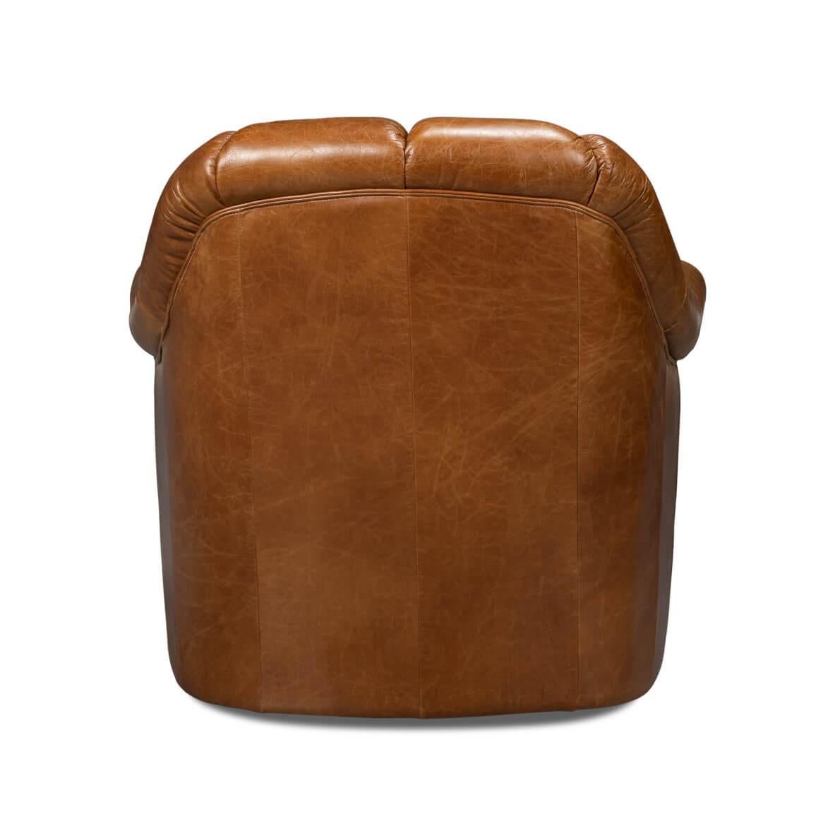 Asiatique Chaise pivotante en cuir moyen Brown en vente
