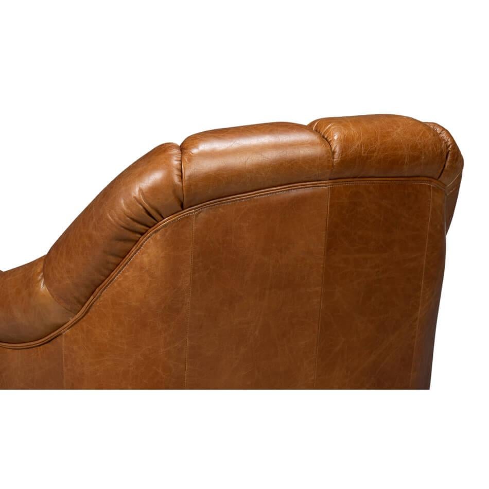 Contemporary Medium Brown Leather Swivel Chair For Sale