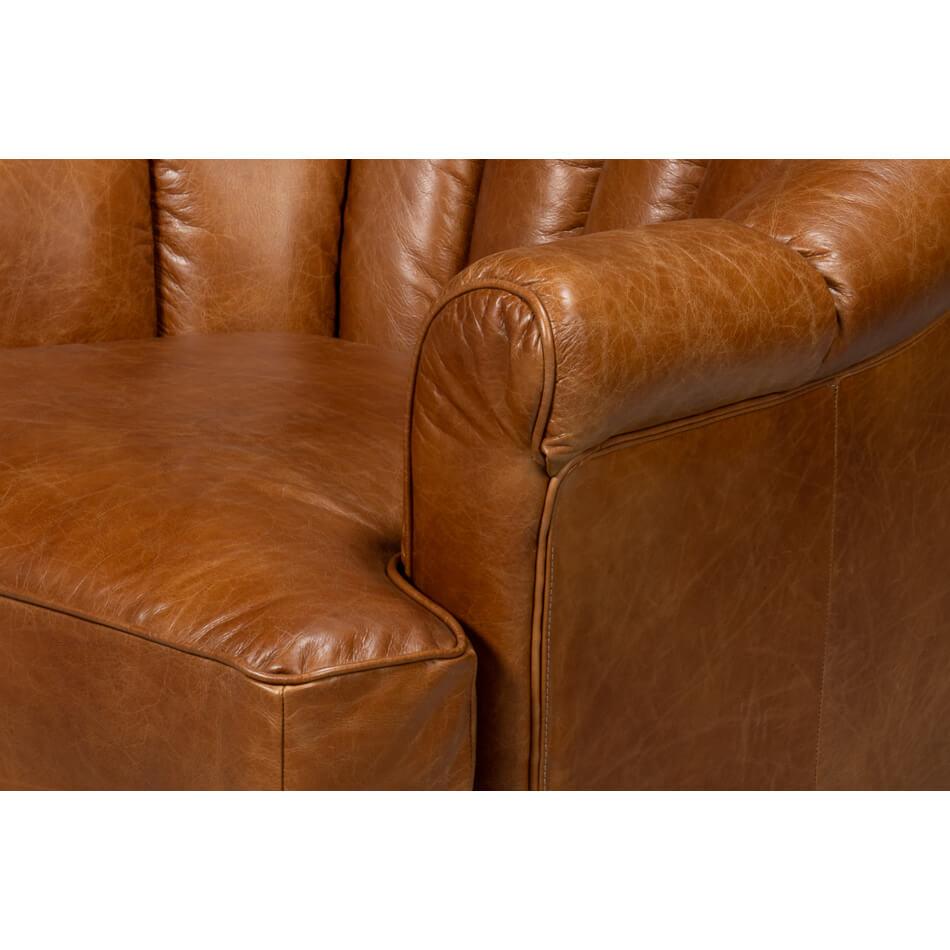 Medium Brown Leather Swivel Chair For Sale 1