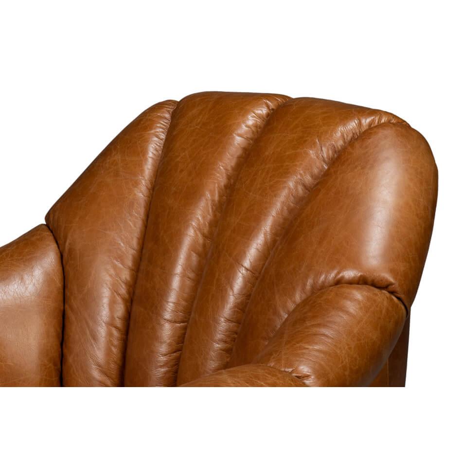 Medium Brown Leather Swivel Chair For Sale 2