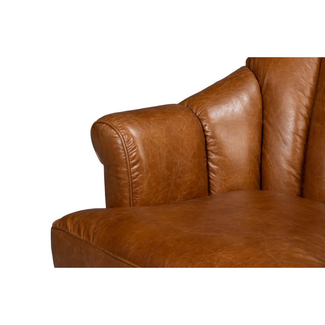 Medium Brown Leather Swivel Chair For Sale 3