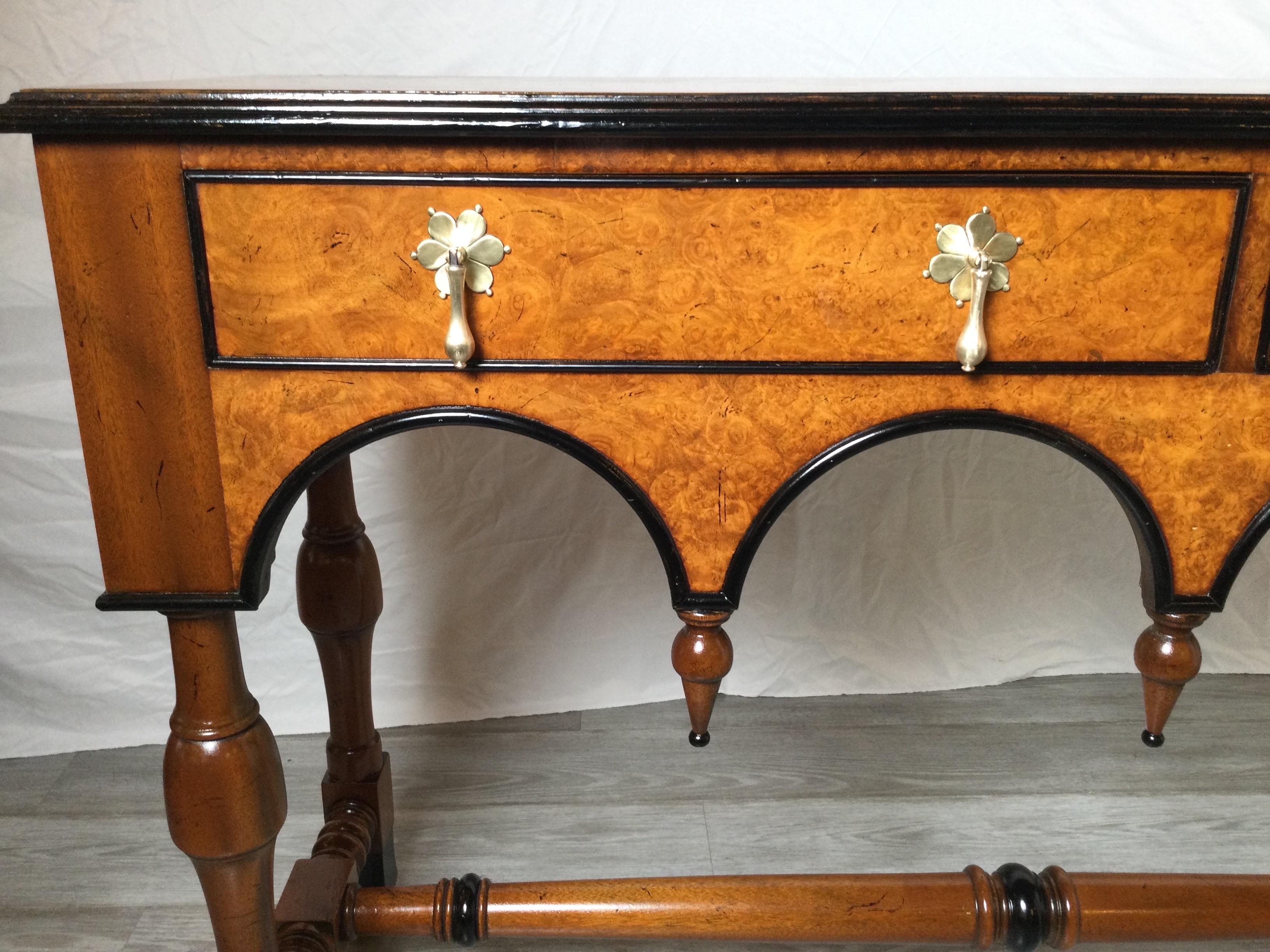 20th Century Medium Burl Walnut William and Mary Style Console Table