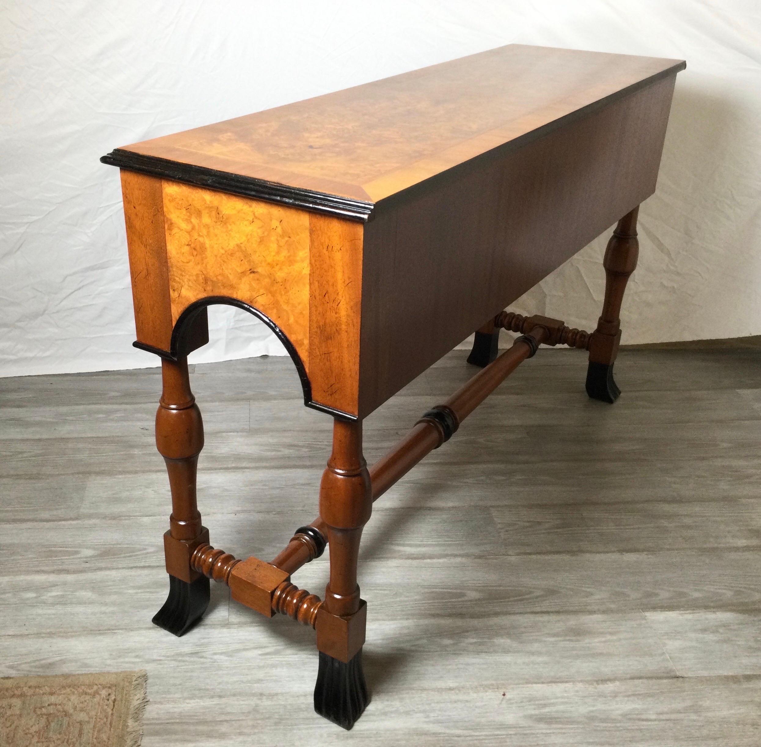 Medium Burl Walnut William and Mary Style Console Table 2