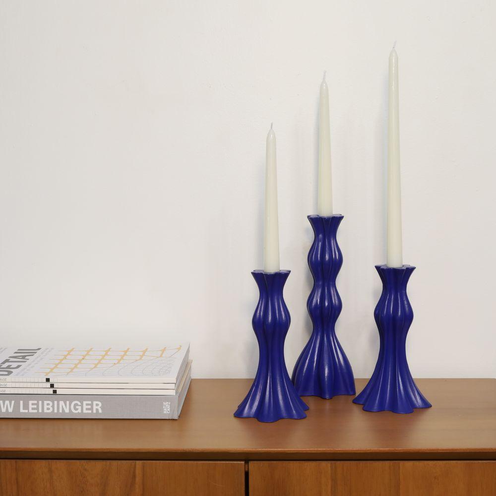 Contemporary Medium Capillary Waves Candlestick in Cobalt For Sale