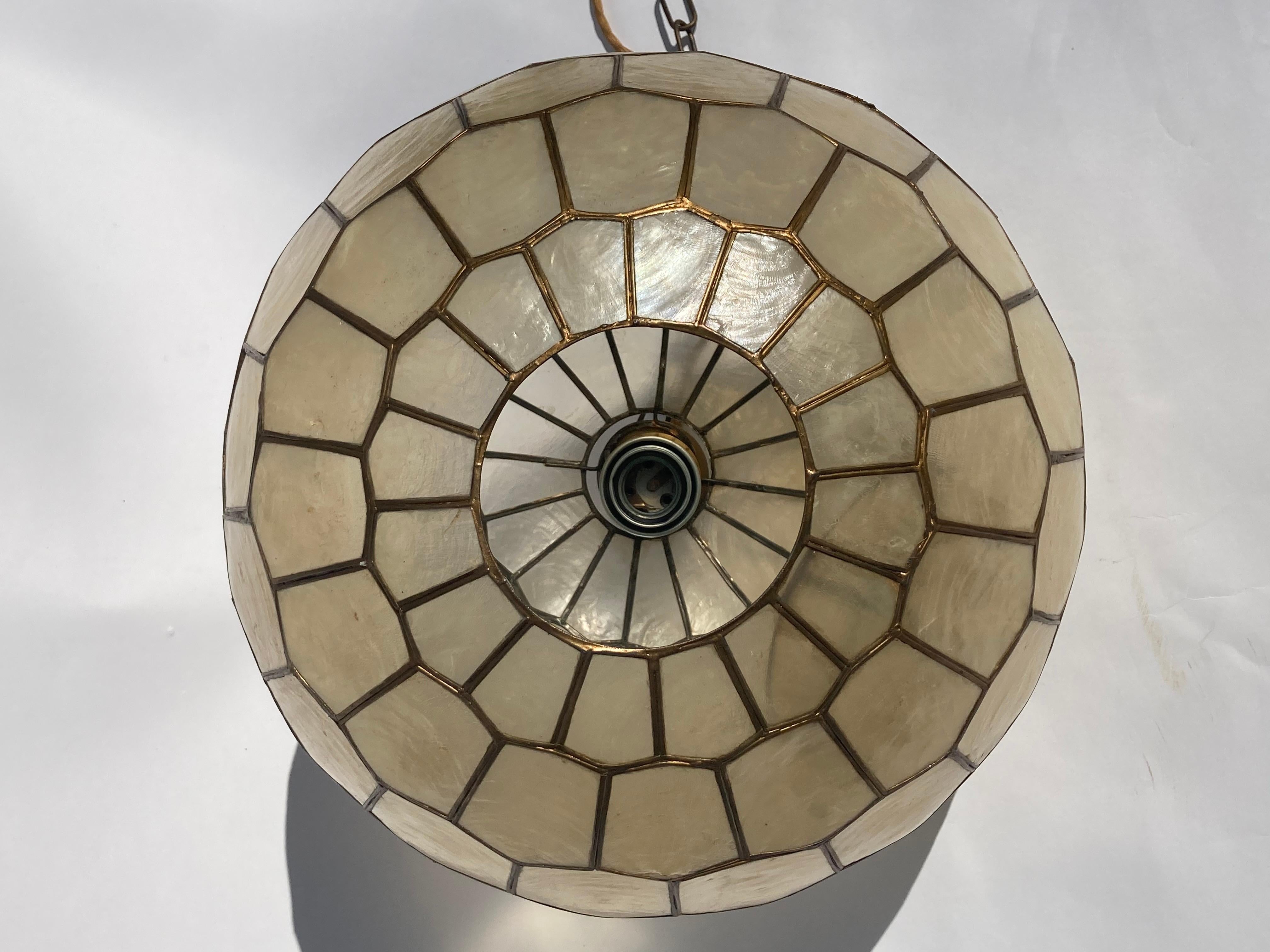 Brass Medium Capiz Shell Lamp attributed to Feldman Lighting, 1960s