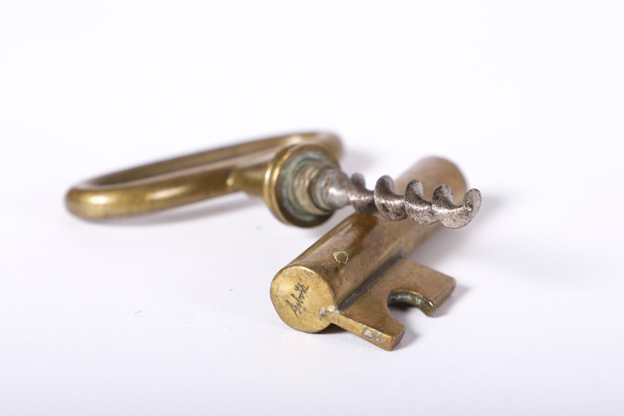 Austrian Medium Carl Auböck Brass Corkscrew in a Key Shape For Sale