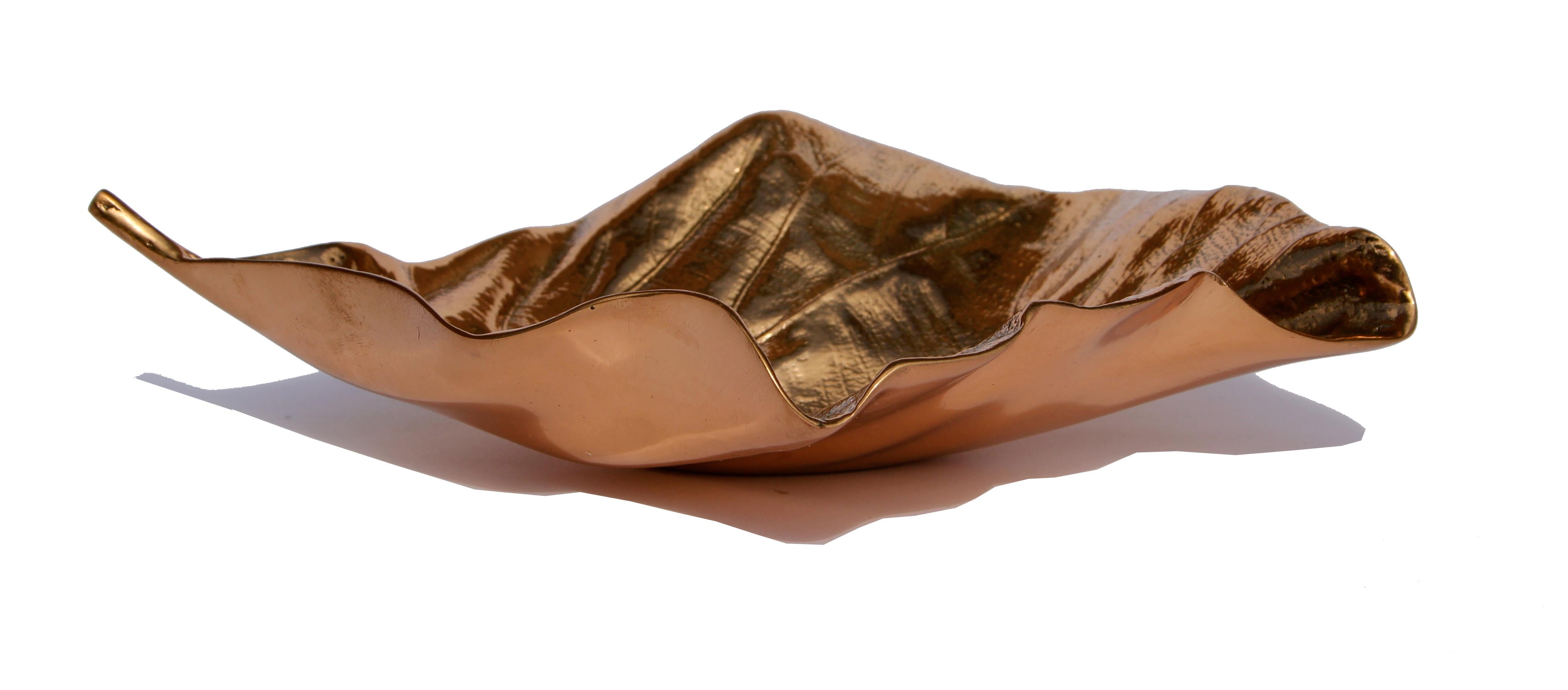 Organic Modern Cast Bronze Decorative Leaf Vide Poche, Medium For Sale