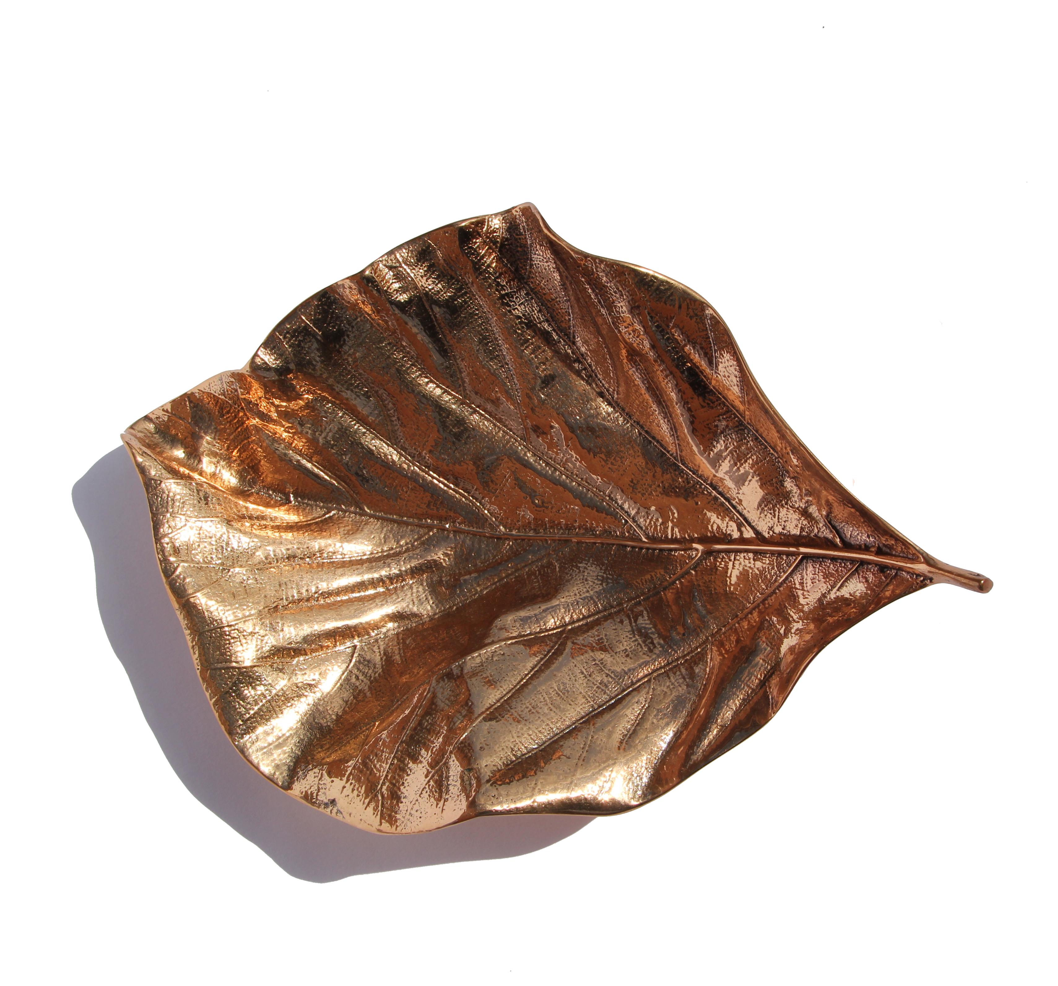 Indian Cast Bronze Decorative Leaf Vide Poche, Medium For Sale