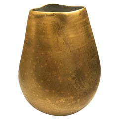 Medium Ceramic Vase with Dent and Burnished Gold Lustre Glaze by Sandi Fellman