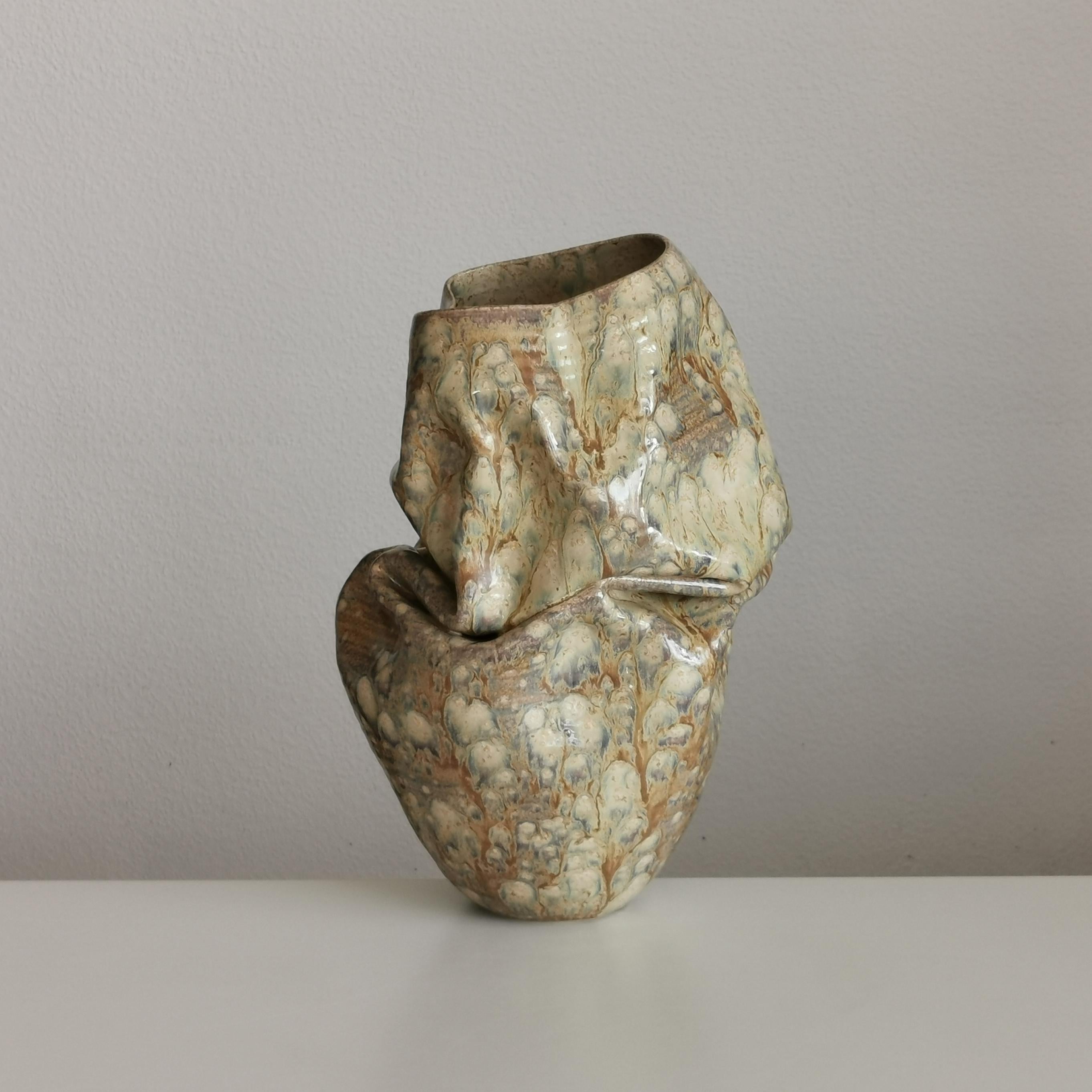 Medium Collapsed Crumpled Form, Desert Dusk, Vessel No.127, Ceramic Sculpture For Sale 4
