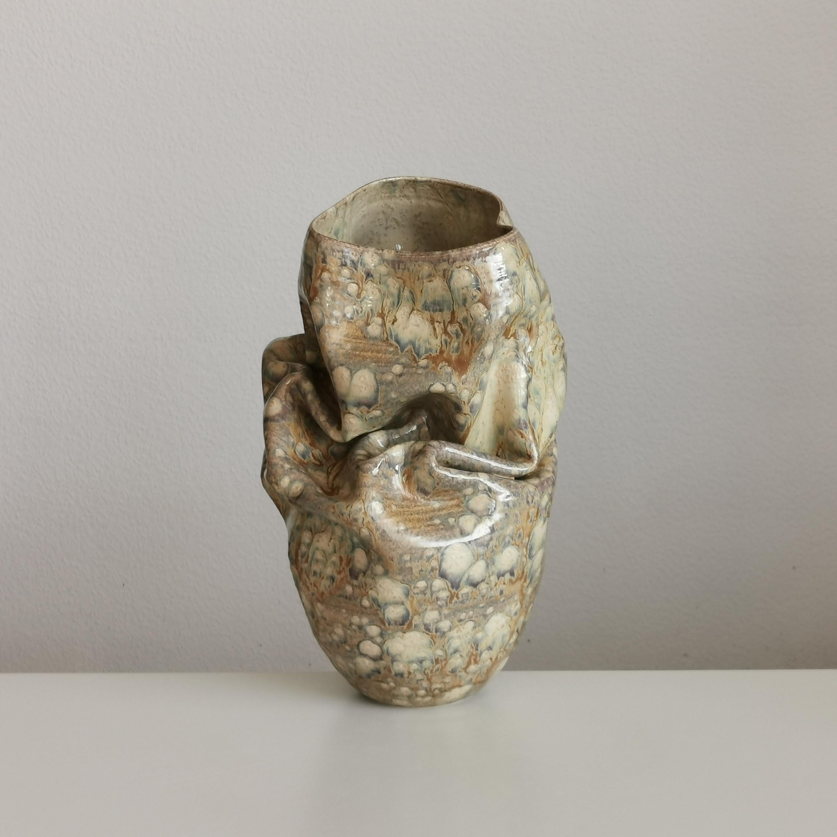 Medium Collapsed Crumpled Form, Desert Dusk, Vessel No.127, Ceramic Sculpture For Sale 6