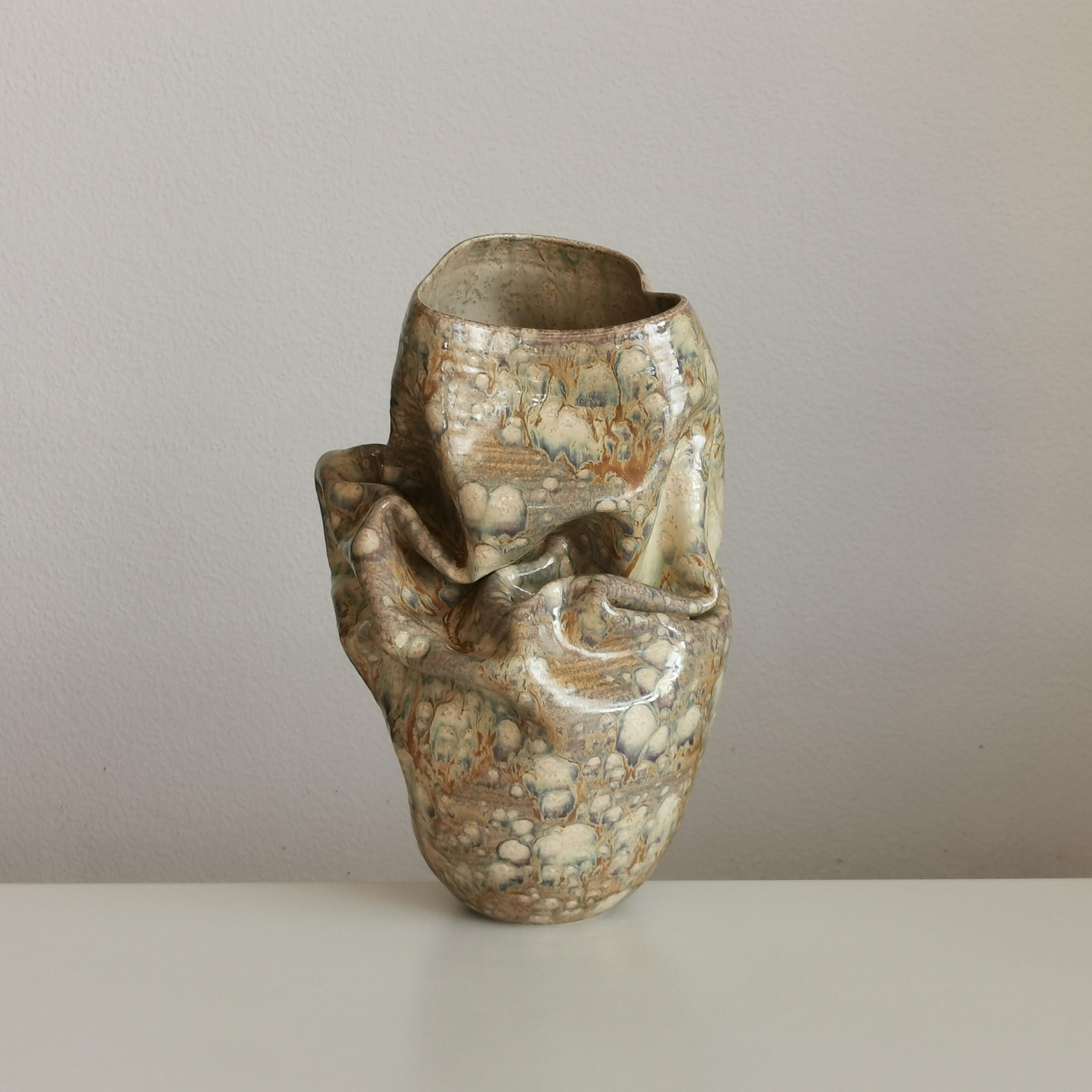 Organic Modern Medium Collapsed Crumpled Form, Desert Dusk, Vessel No.127, Ceramic Sculpture For Sale