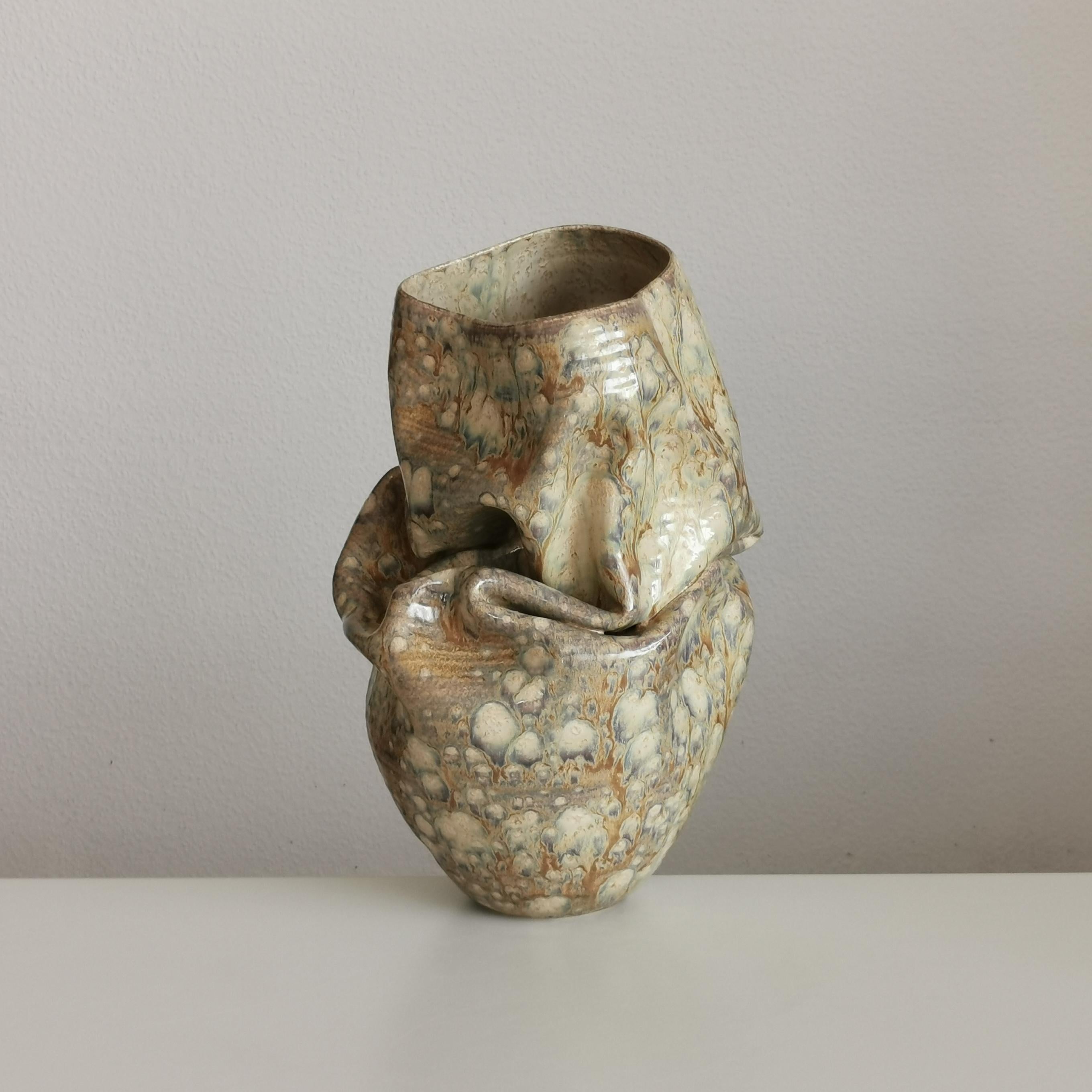 Spanish Medium Collapsed Crumpled Form, Desert Dusk, Vessel No.127, Ceramic Sculpture For Sale