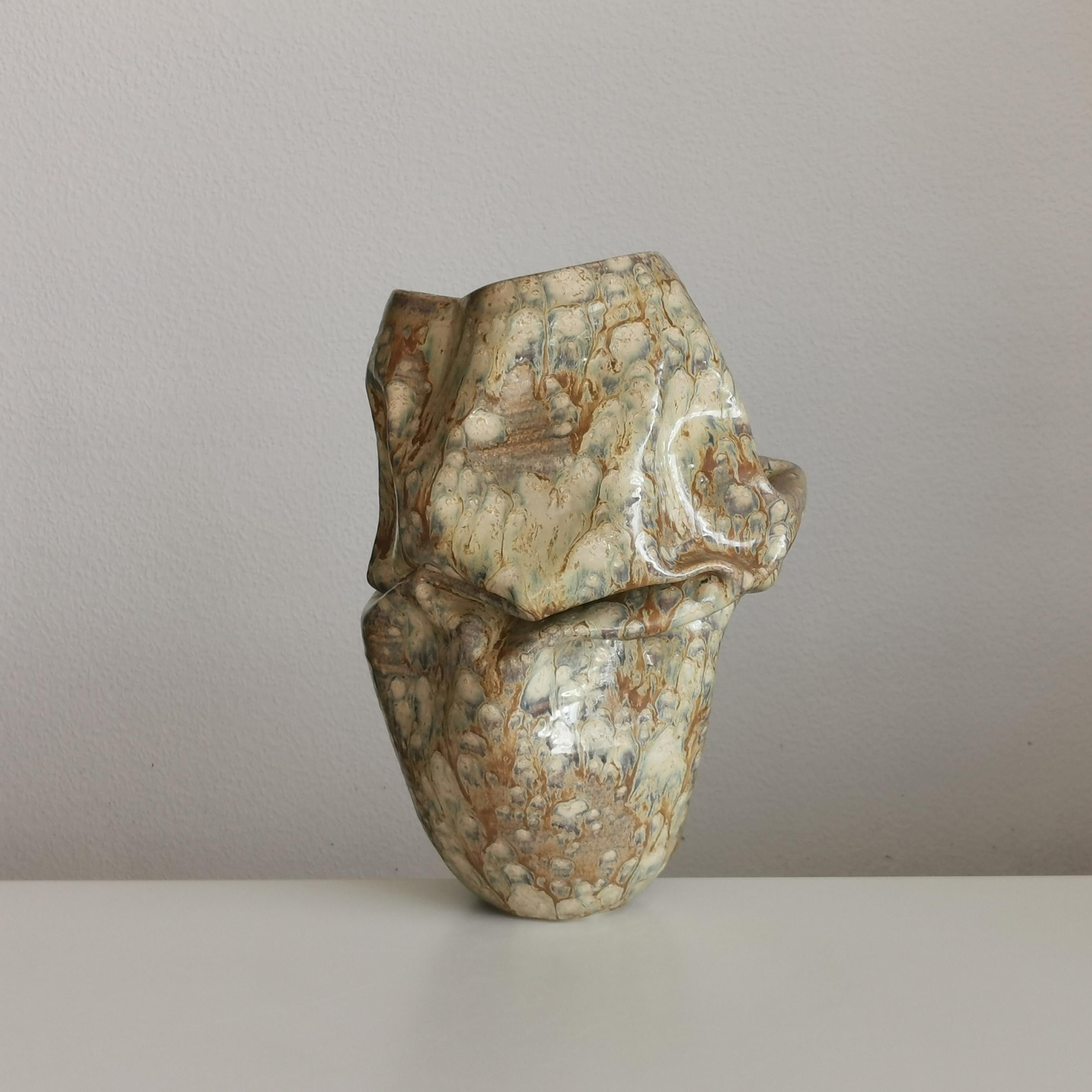 Contemporary Medium Collapsed Crumpled Form, Desert Dusk, Vessel No.127, Ceramic Sculpture For Sale