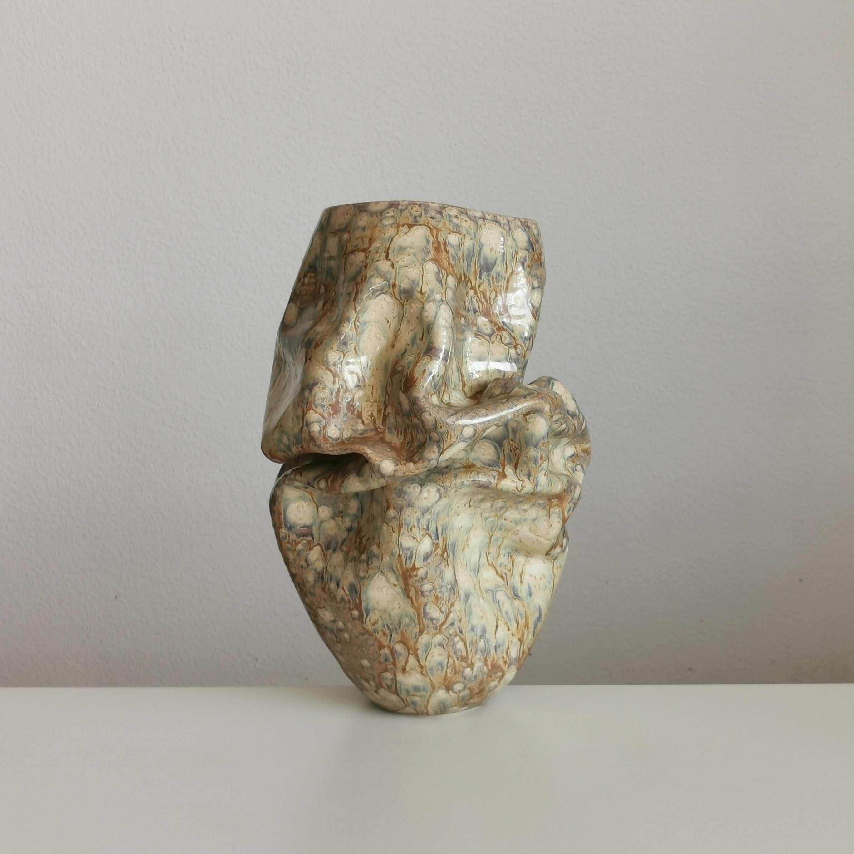 Medium Collapsed Crumpled Form, Desert Dusk, Vessel No.127, Ceramic Sculpture For Sale 1