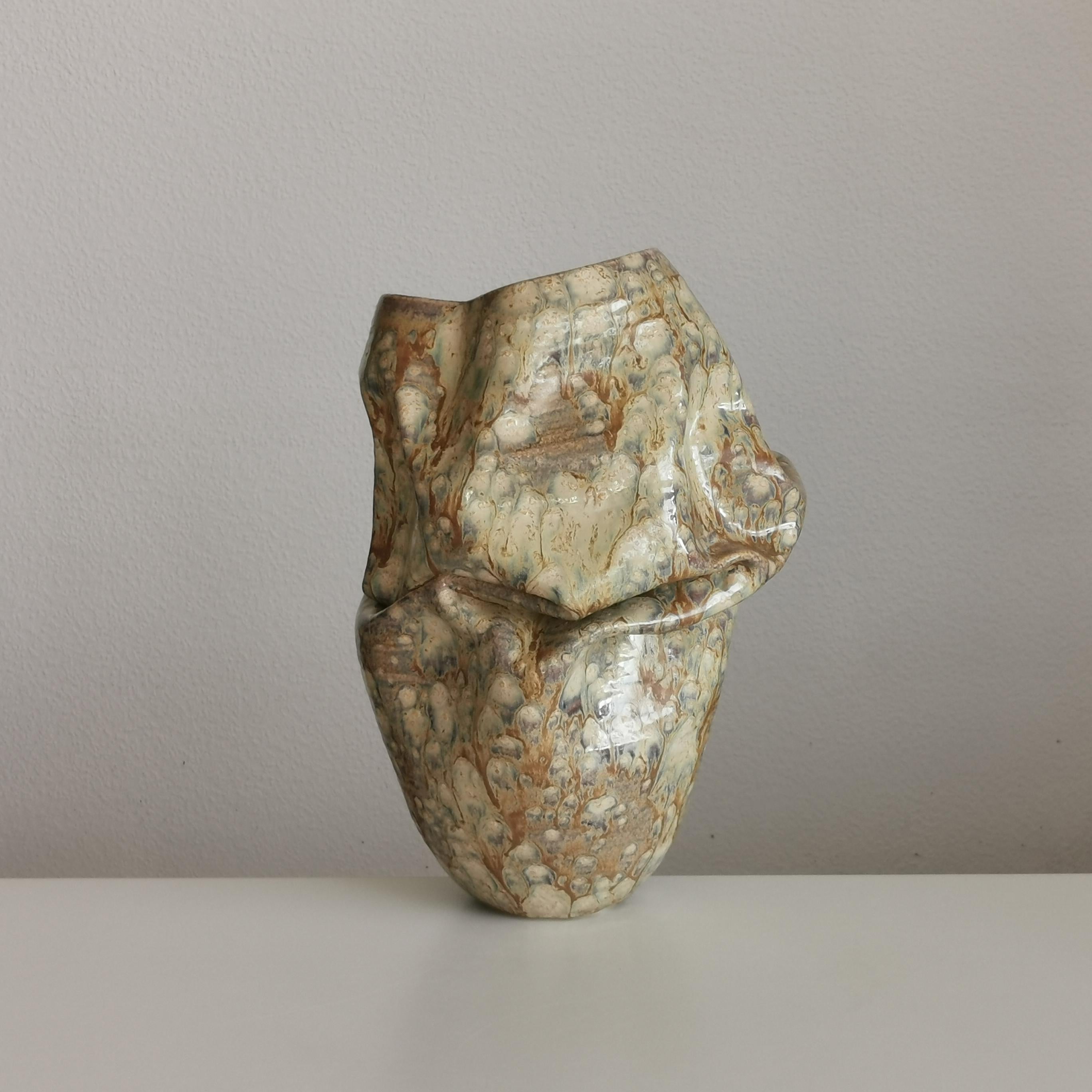 Medium Collapsed Crumpled Form, Desert Dusk, Vessel No.127, Ceramic Sculpture For Sale 3